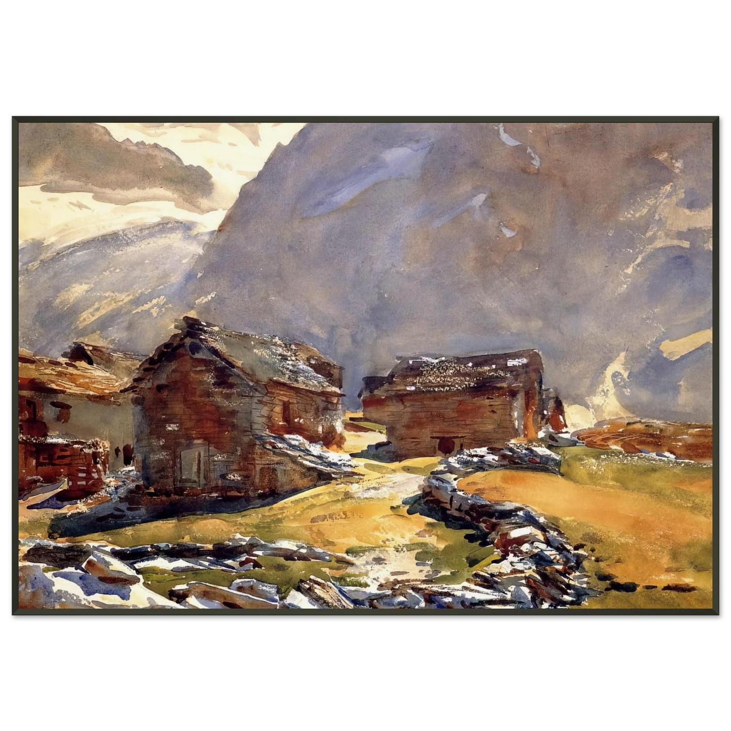 John Singer Sargent Simplon Pass Chalets Framed Art Print - Aluminum Frame - 21x29.7 cm / 8x12"