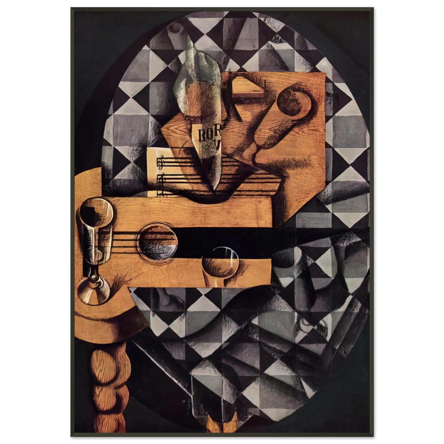 Juan Gris GUITAR BOTTLE AND GLASS 1914 Framed Art Print - Aluminum Frame - 21x29.7 cm / 8x12"