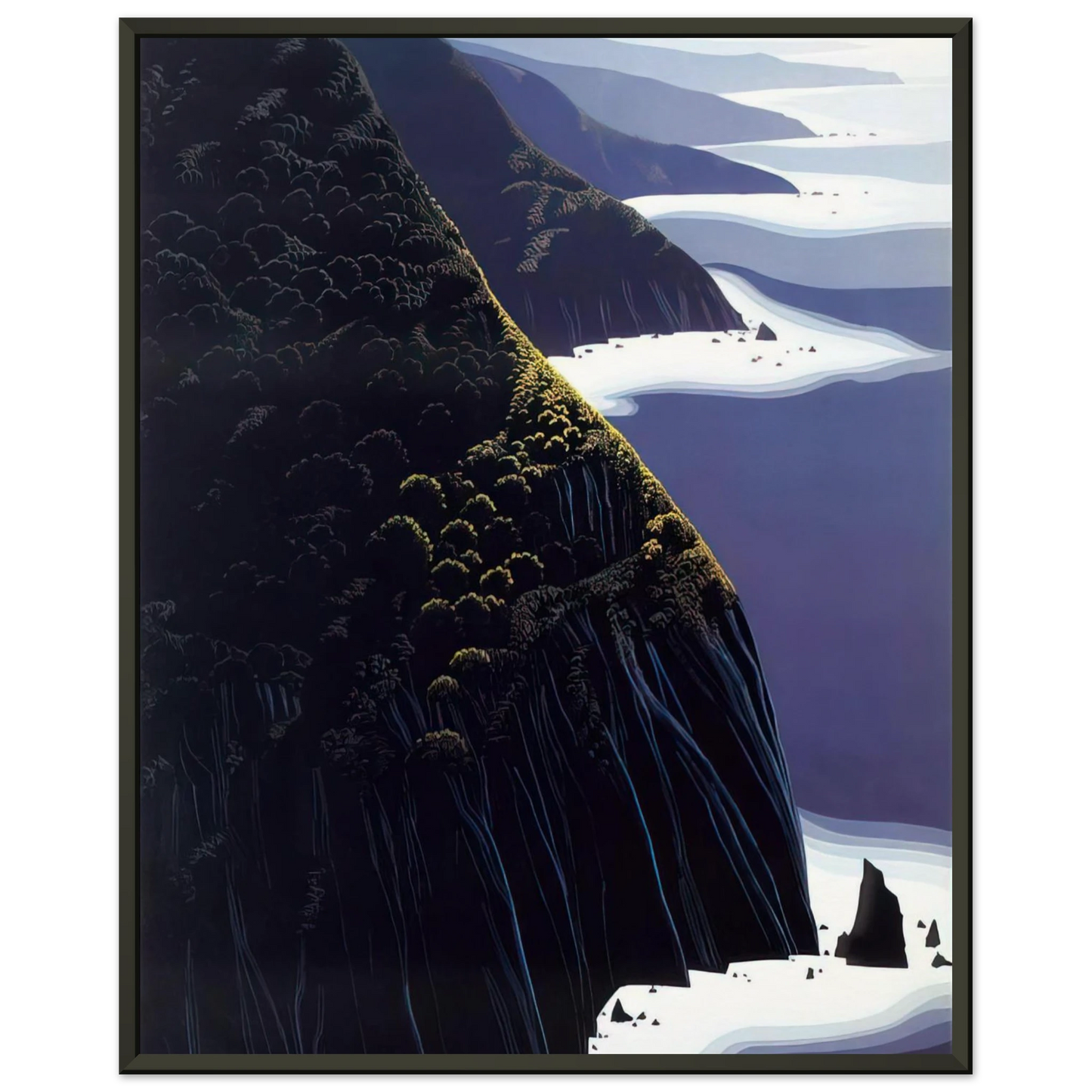 Eyvind Earle  Gray Big Sur Framed Art Print  - Aluminum Frame - 40x50 cm / 16x20 inches
