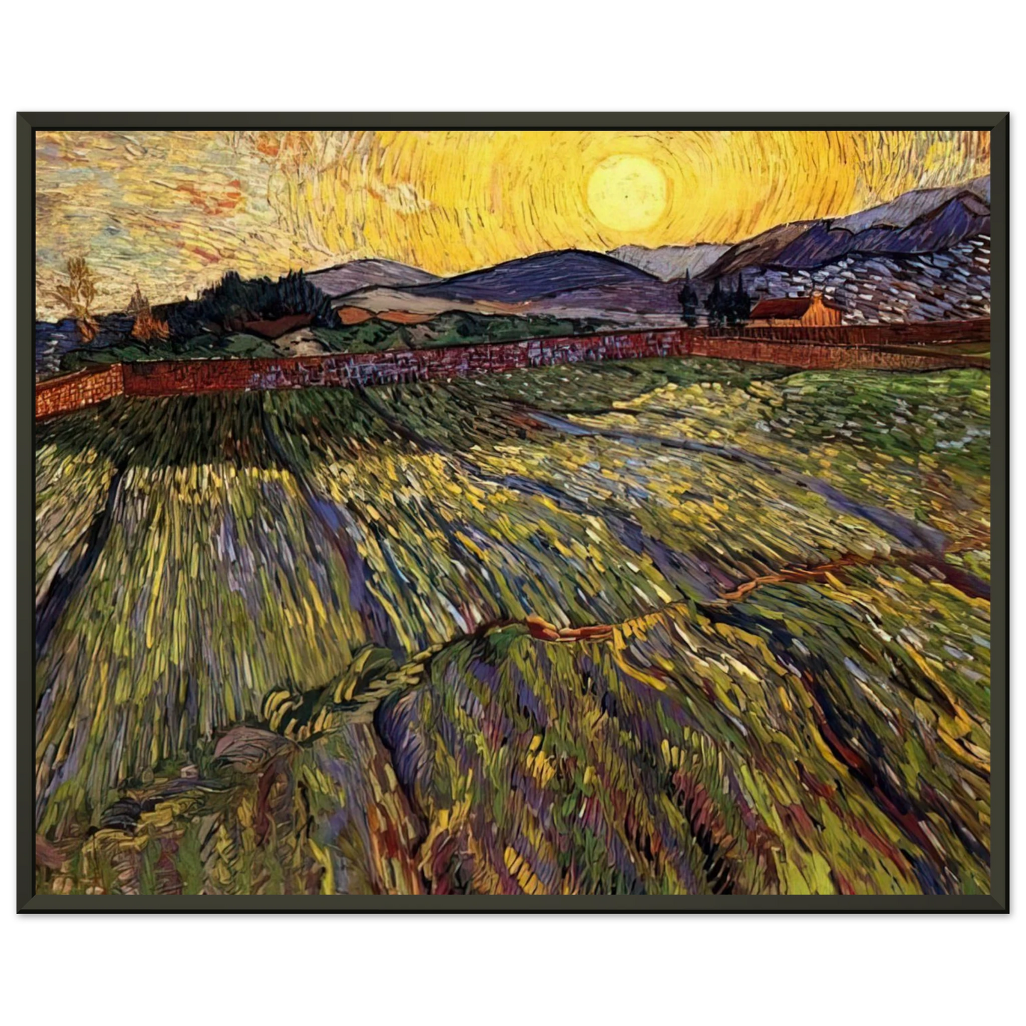 Vincent van Gogh Wheat Field with Rising Sun Framed Art Print - Aluminum Frame - 70x100 cm / 28x40 inches