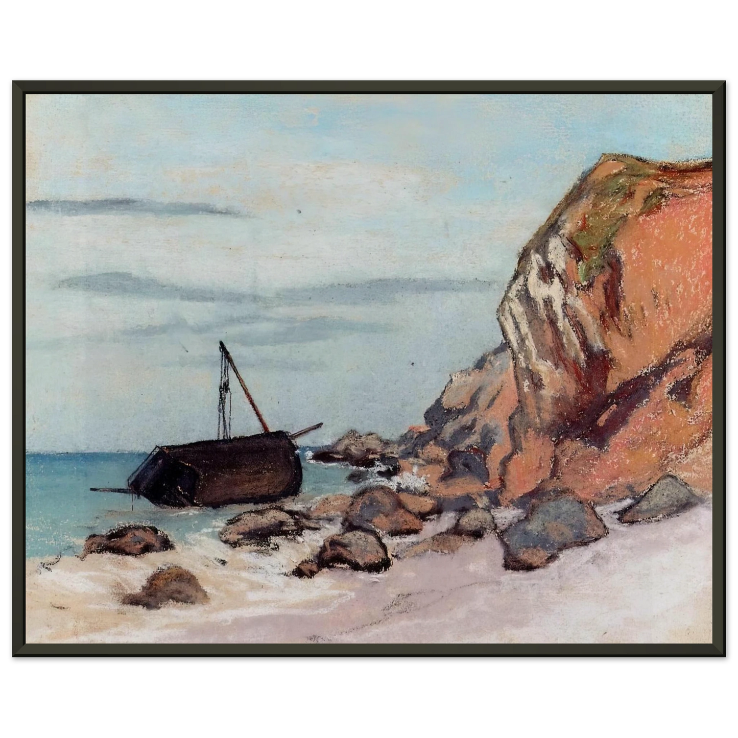 claude monet  SaintAdresse Beached Sailboat Framed Art Print  - Aluminum Frame - 40x50 cm / 16x20 inches