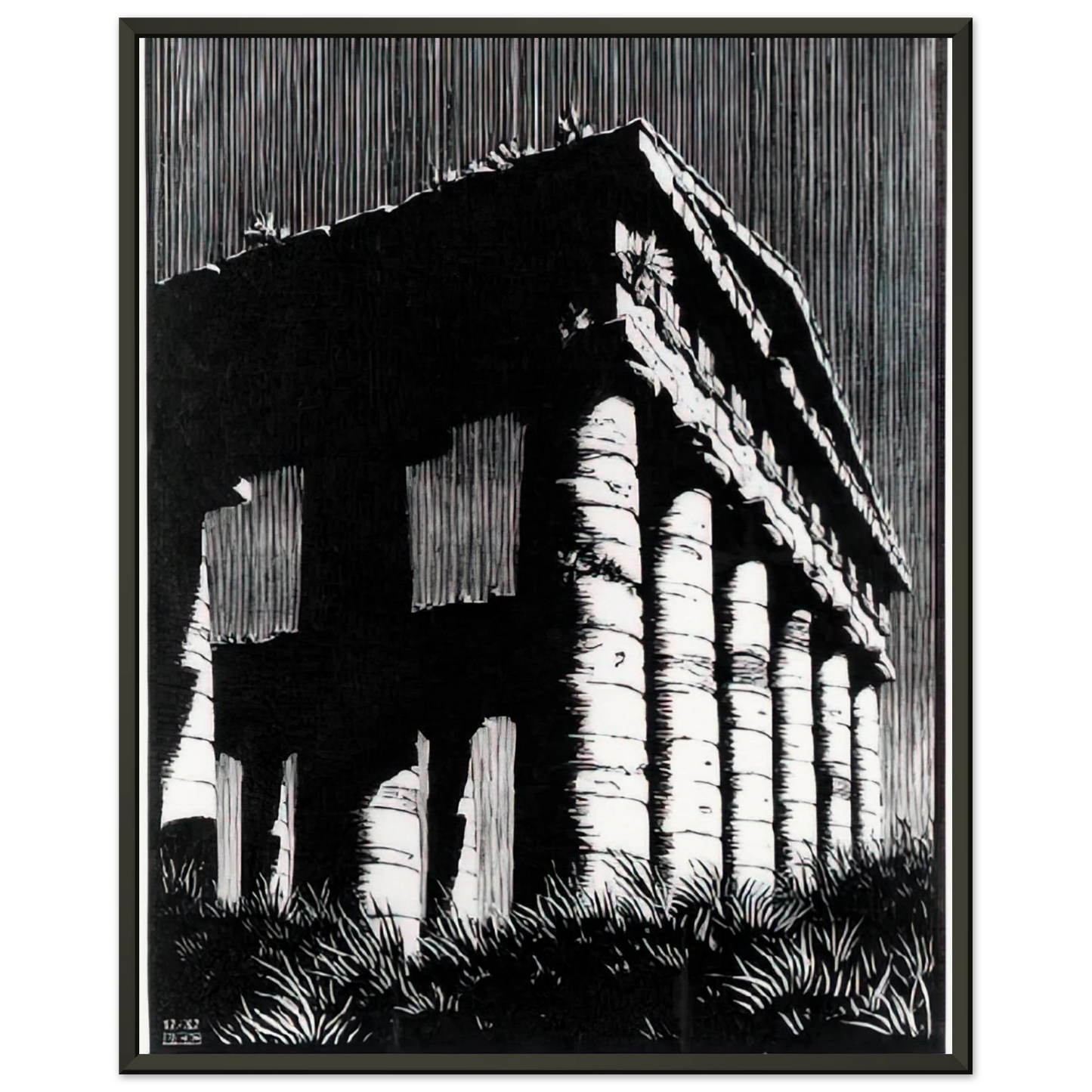 MC Escher  TEMPLE OF SEGESTE SICILY Framed Art Print  - Aluminum Frame - 70x100 cm / 28x40 inches