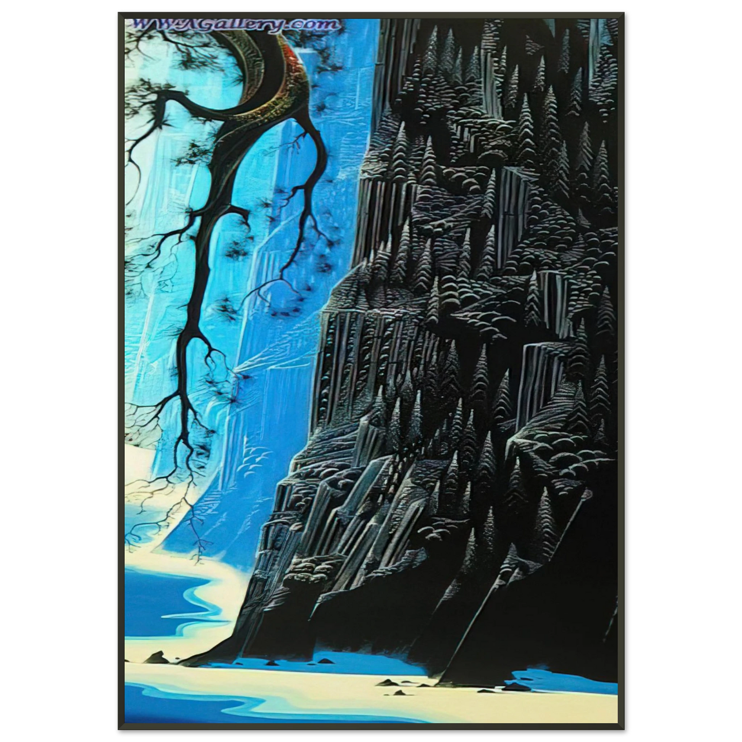 Eyvind Earle  Cliffs Ascending Framed Art Print  - Aluminum Frame - 21x29.7 cm / 8x12"