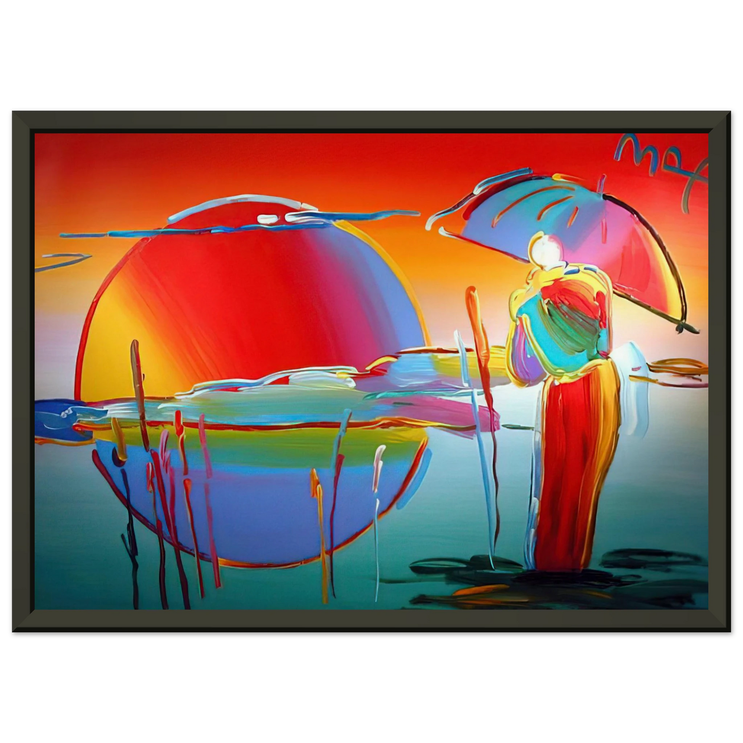 Peter Max BUDDHA MOON MONK SUNRISE 1999 Framed Art Print - Aluminum Frame - 70x100 cm / 28x40 inches