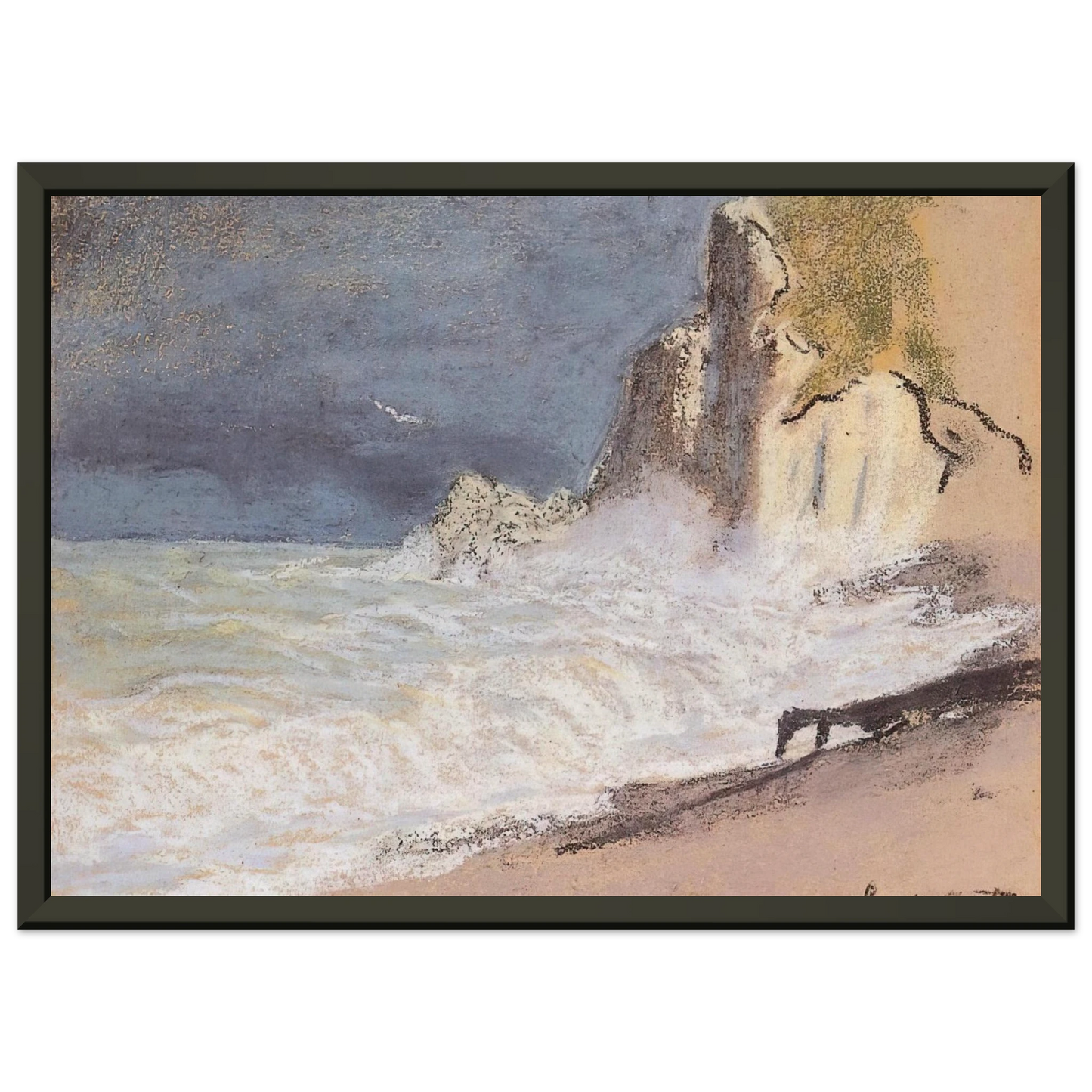 claude monet The Manneport Etretat Amont Cliff Rough Weather Framed Art Print - Aluminum Frame - 60x80 cm / 24x32 inches