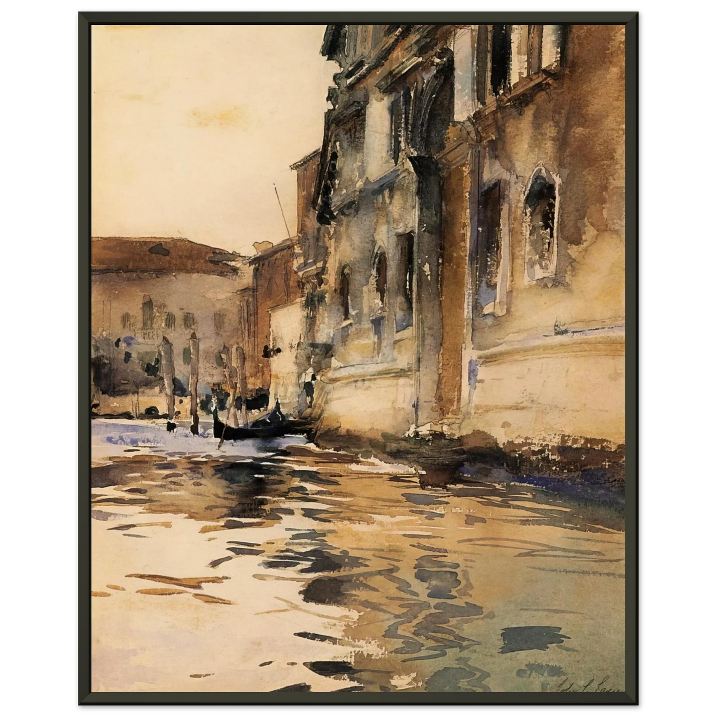 John Singer Sargent Venetian Canal Palazzo Corner Framed Art Print - Aluminum Frame - 70x100 cm / 28x40 inches