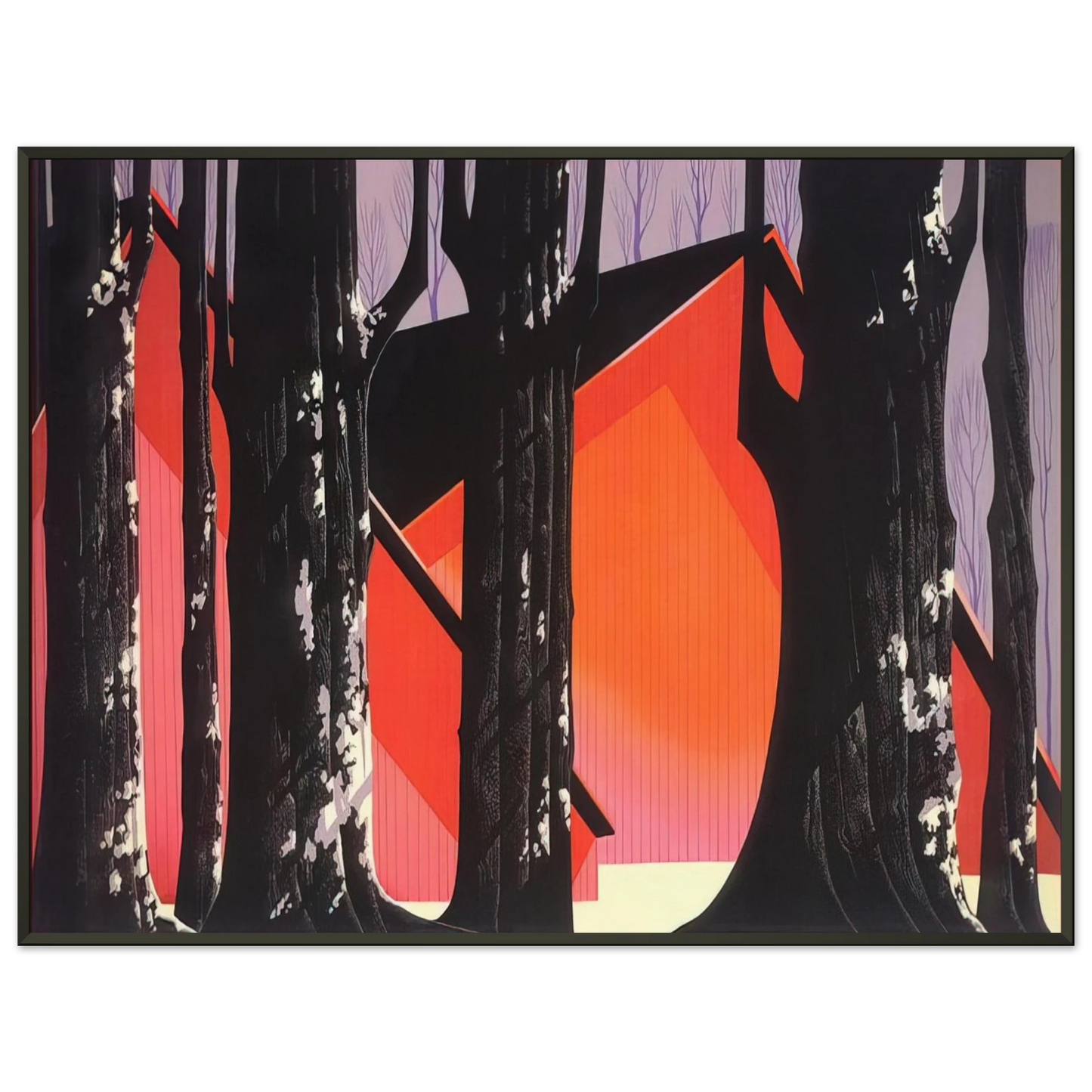Eyvind Earle Winter Barnyard Framed Art Print - Aluminum Frame - 40x50 cm / 16x20 inches