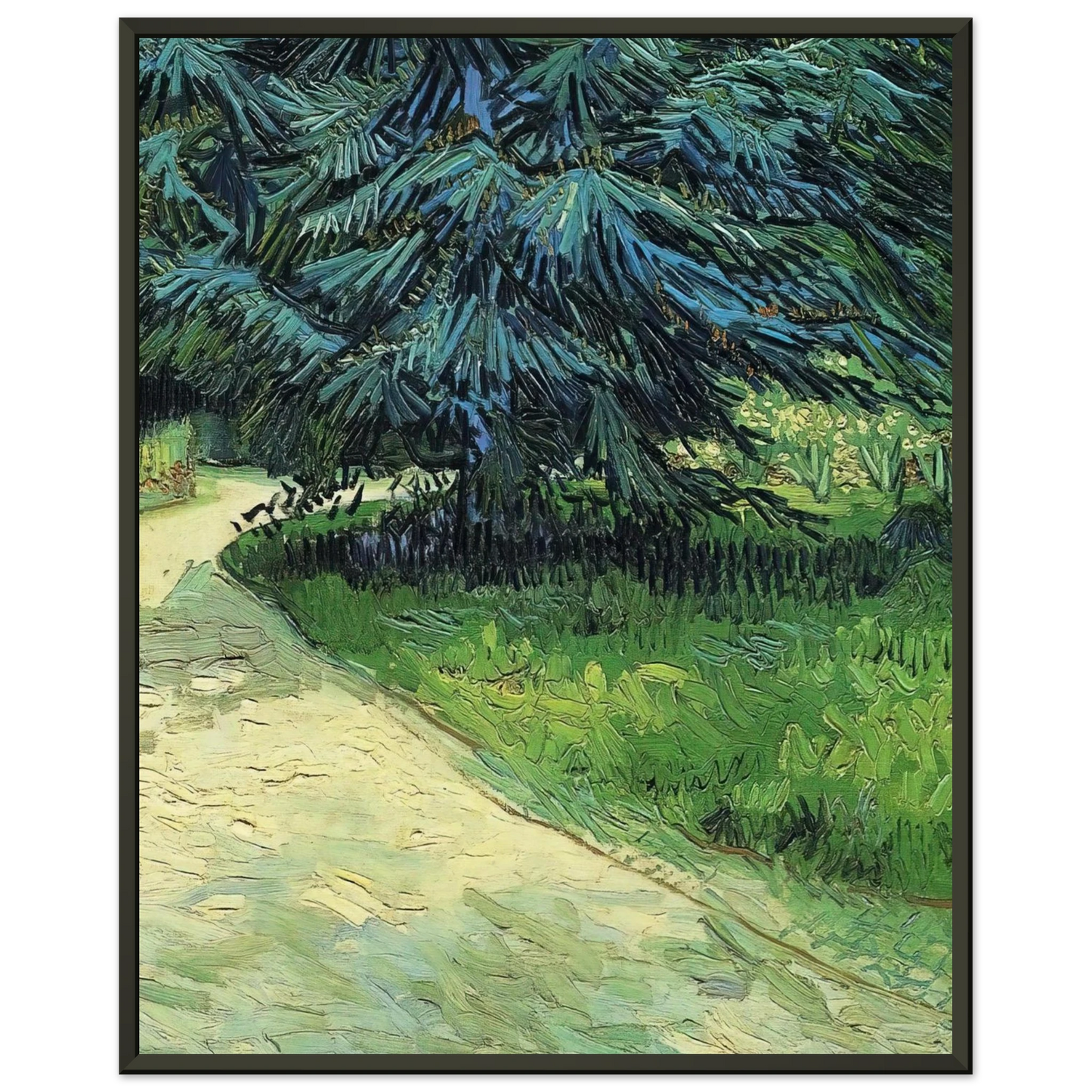 Vincent van Gogh Public Garden with Couple and Blue Fir Tree The Poet s Garden III Framed Art Print - Aluminum Frame - 40x50 cm / 16x20 inches