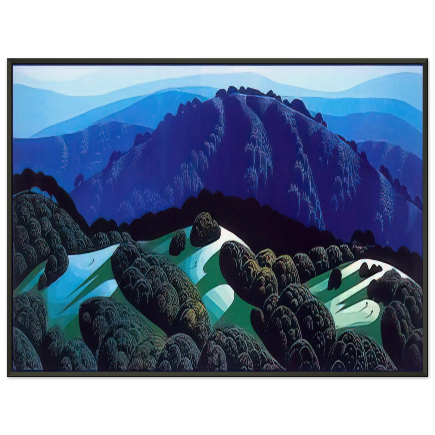 Eyvind Earle Three Fields and a Mountain Framed Art Print - Aluminum Frame - 60x80 cm / 24x32 inches