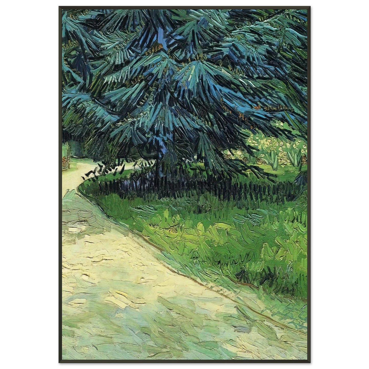 Vincent van Gogh Public Garden with Couple and Blue Fir Tree The Poet s Garden III Framed Art Print - Aluminum Frame - 21x29.7 cm / 8x12"