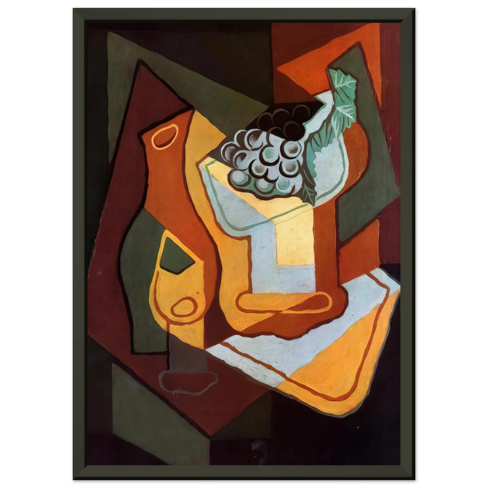 Juan Gris  BOTTLE WINE GLASS AND FRUIT BOWL Framed Art Print  - Aluminum Frame - 60x80 cm / 24x32 inches