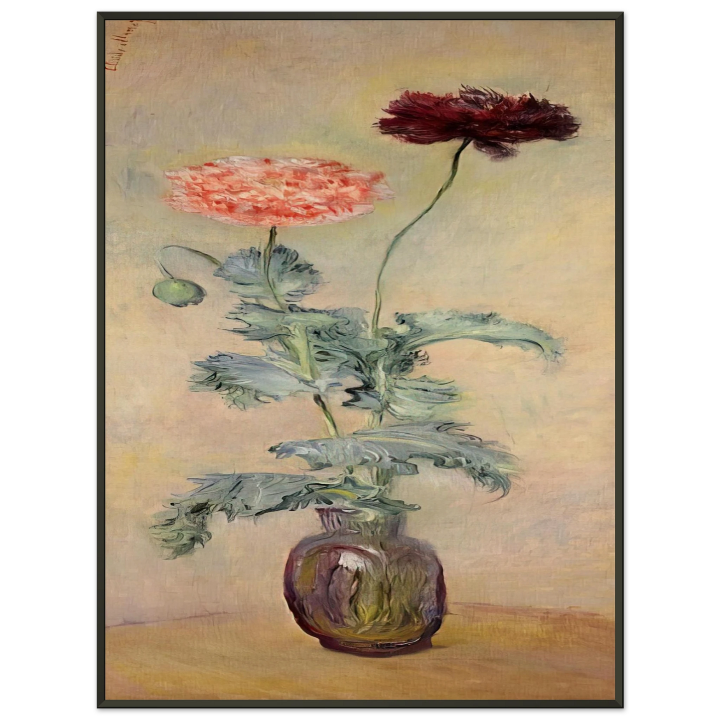 claude monet  Red and Pink Poppies Framed Art Print  - Aluminum Frame - 70x100 cm / 28x40 inches