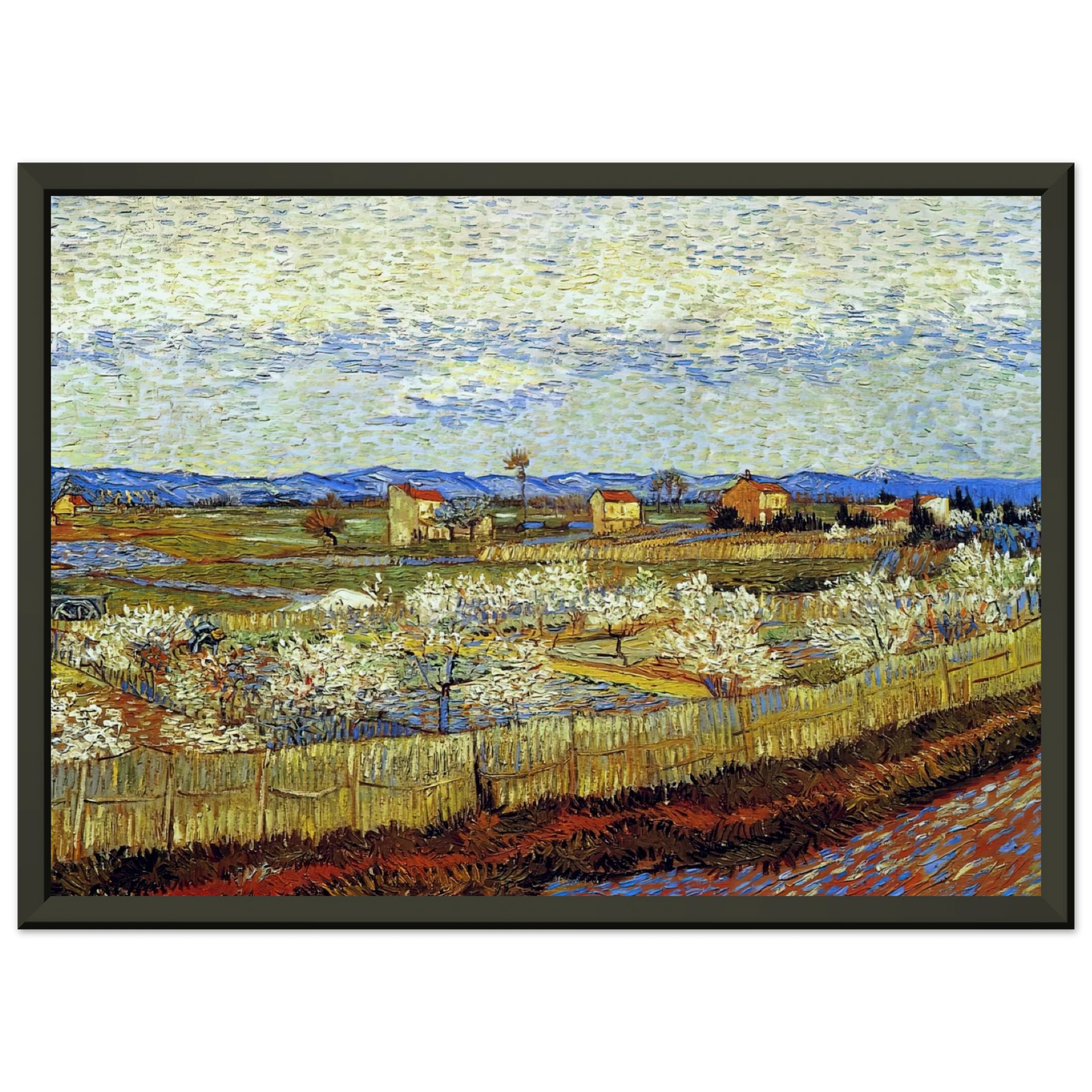 Vincent van Gogh  Peach Trees in Blossom Framed Art Print  - Aluminum Frame - 70x100 cm / 28x40 inches