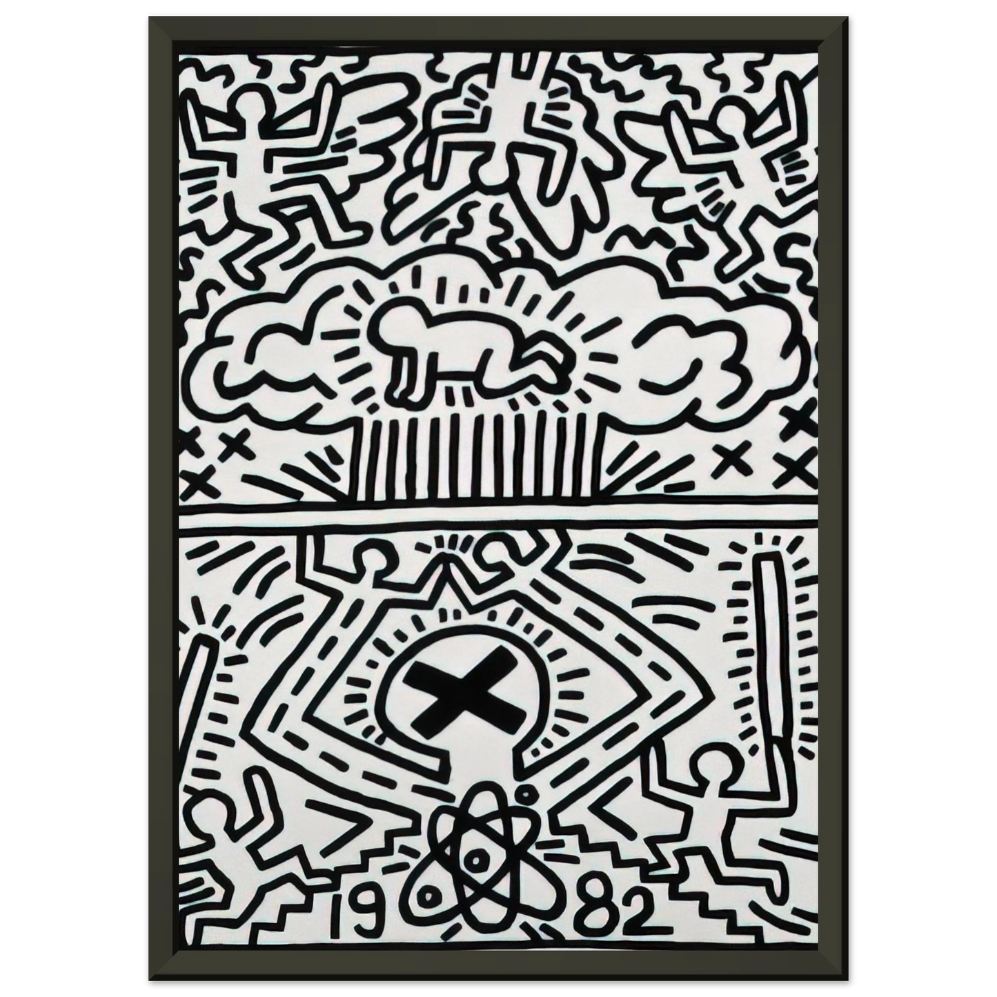 Keith Haring  ANTI NUCLEAR RALLY 1982 Framed Art Print  - Aluminum Frame - 70x100 cm / 28x40 inches