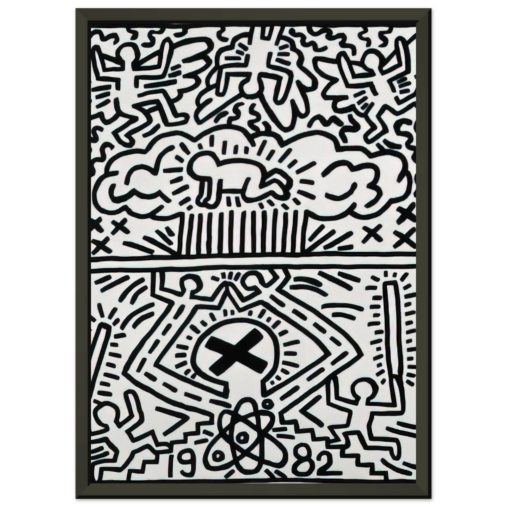 Keith Haring  ANTI NUCLEAR RALLY 1982 Framed Art Print  - Aluminum Frame - 70x100 cm / 28x40 inches