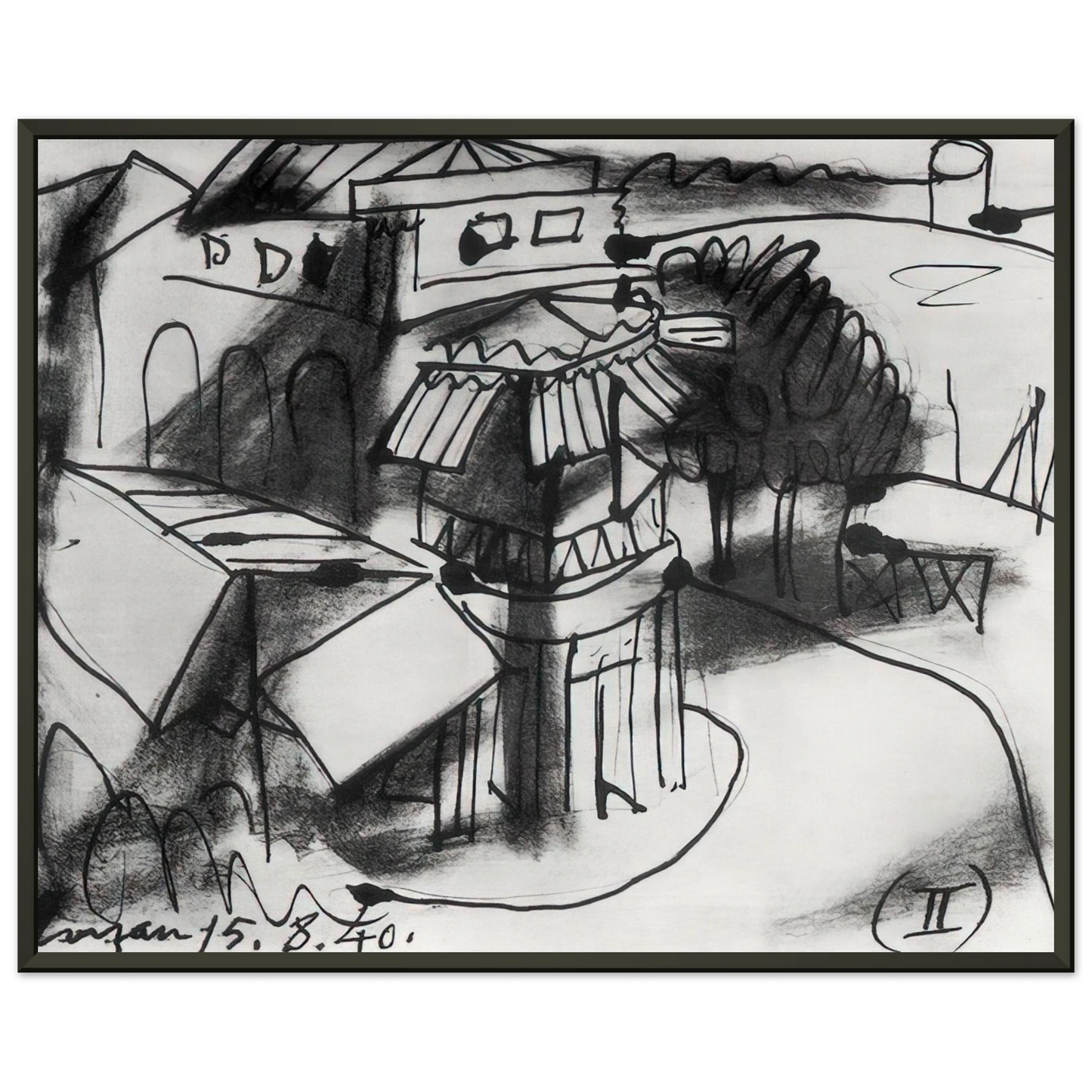 Pablo Picasso  Cafe in Royan  1940 Framed Art Print  - Aluminum Frame - 60x80 cm / 24x32 inches