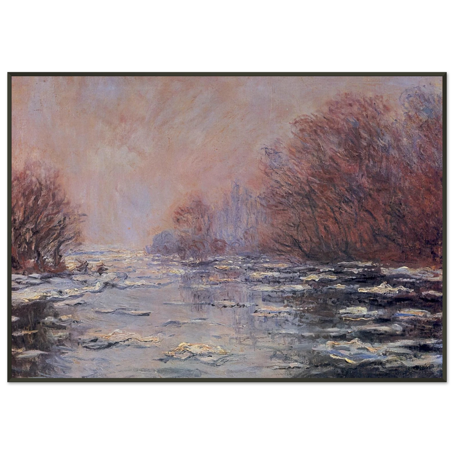 claude monet  River Thawing near Vetheuil Framed Art Print  - Aluminum Frame - 21x29.7 cm / 8x12"