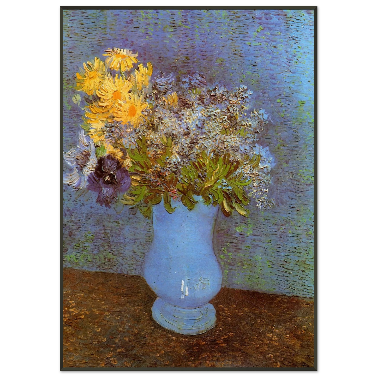Vincent van Gogh Vase with Lilacs Daisies and Anemones Framed Art Print - Aluminum Frame - 21x29.7 cm / 8x12"