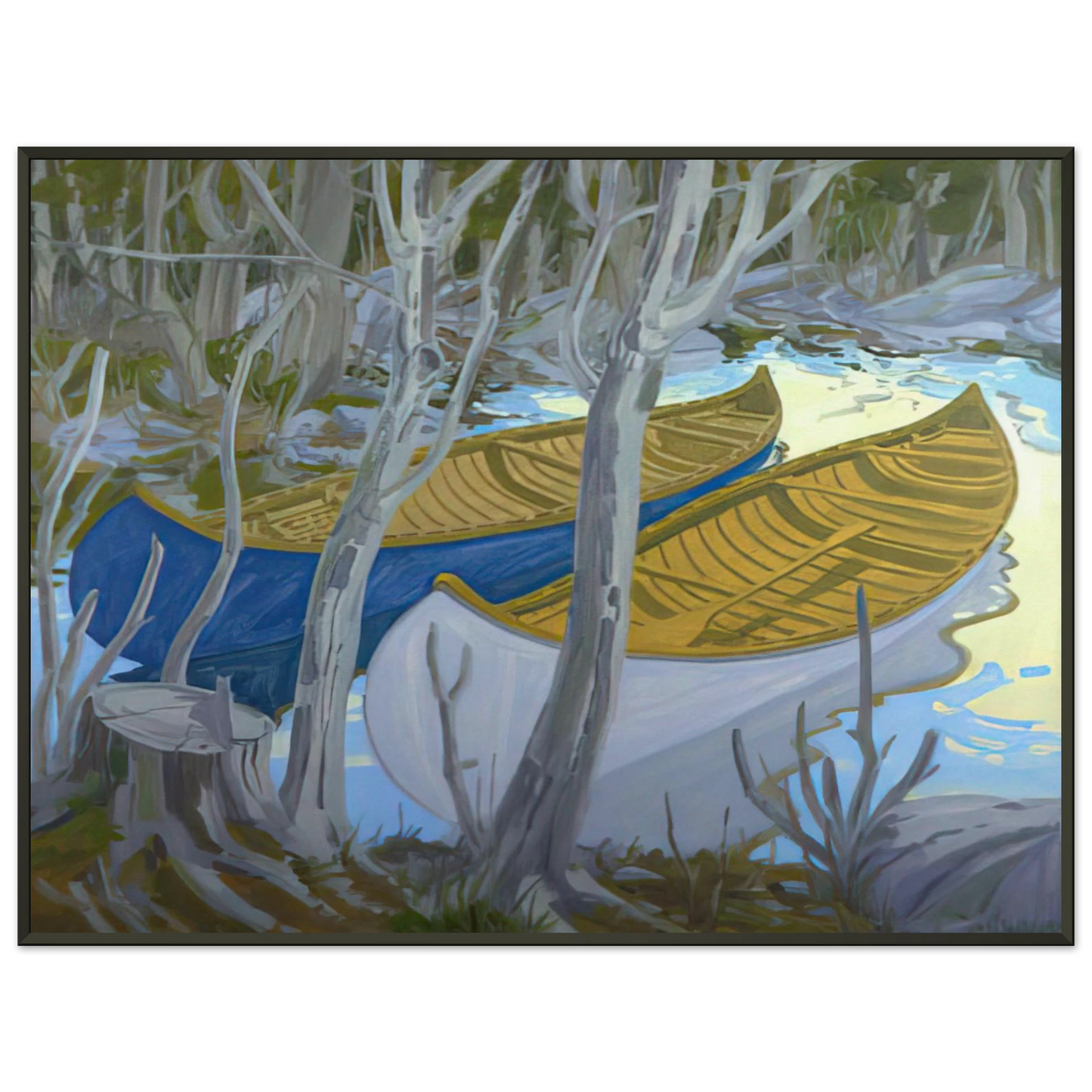 Neil Welliver Two Canoes Contemporary Realism Framed Art Print - Aluminum Frame - 40x50 cm / 16x20 inches