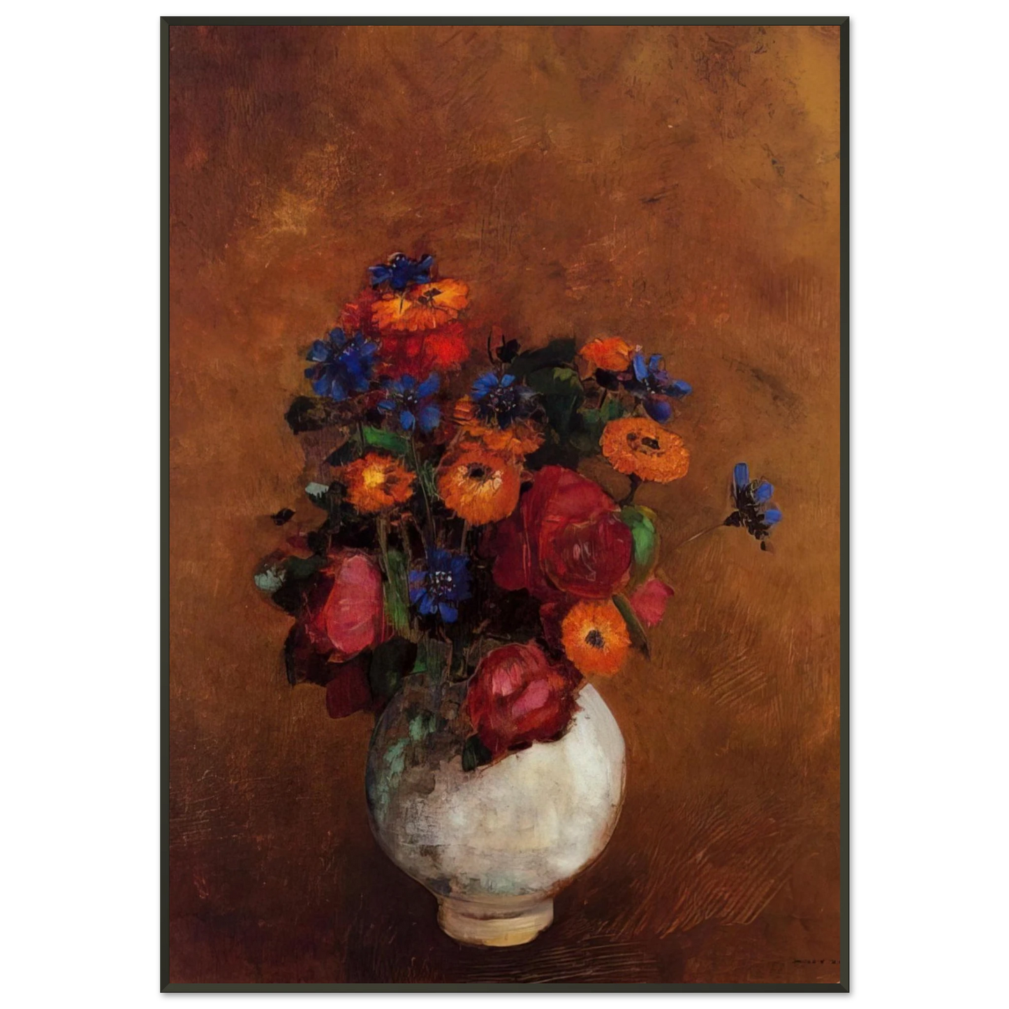 Odilon Redon BOUQUET OF FLOWERS IN A WHITE VASE Framed Art Print - Aluminum Frame - 21x29.7 cm / 8x12"