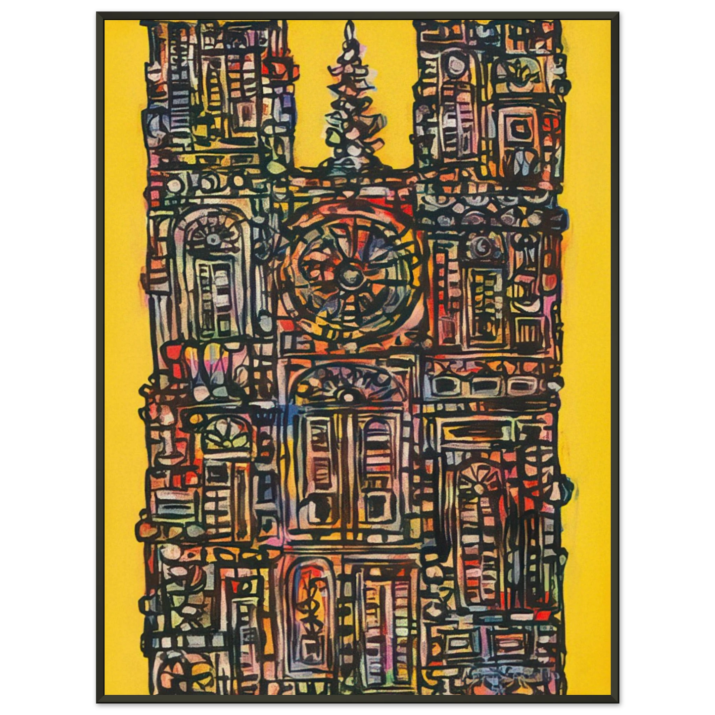Rene Portocarrero CATHEDRAL IN YELLOW 1961 Framed Art Print - Aluminum Frame - 60x80 cm / 24x32 inches