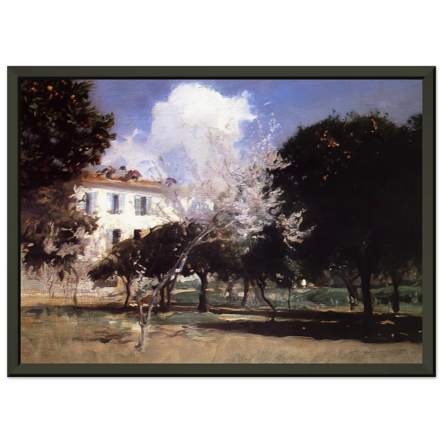 John Singer Sargent  House and Garden Framed Art Print  - Aluminum Frame - 70x100 cm / 28x40 inches