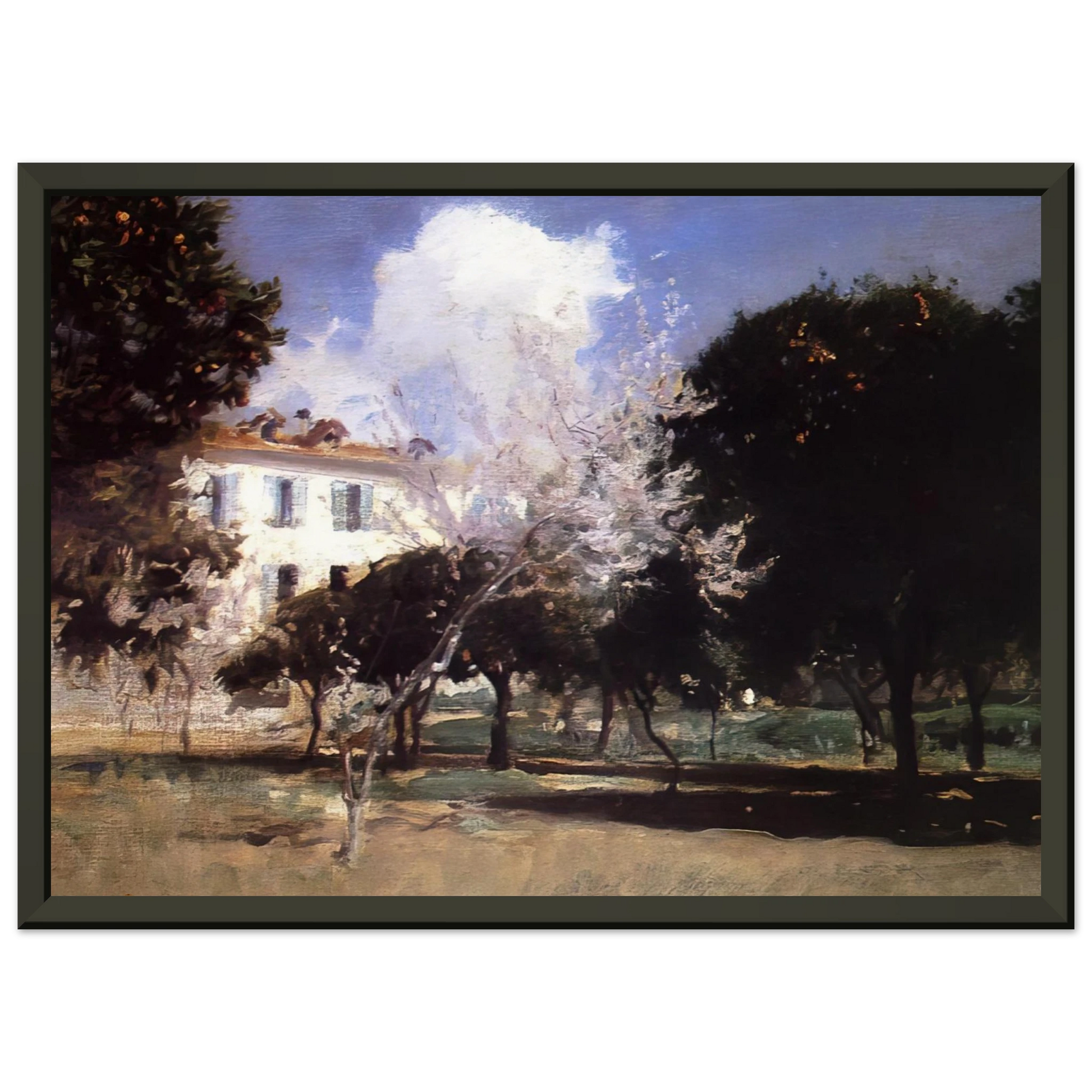 John Singer Sargent  House and Garden Framed Art Print  - Aluminum Frame - 70x100 cm / 28x40 inches