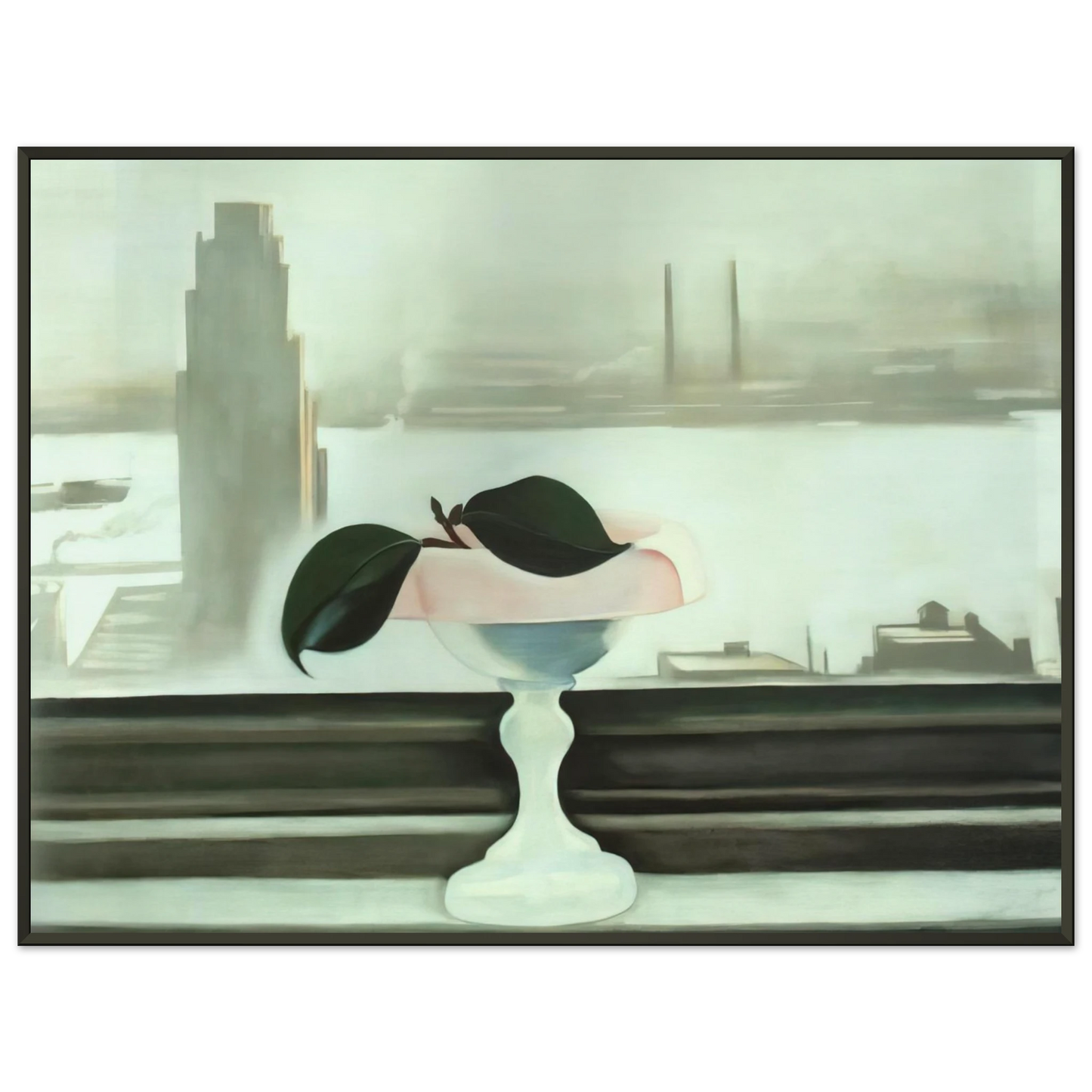 Georgia OKeeffe Pink Dish and Green Leaves Framed Art Print - Aluminum Frame - 70x100 cm / 28x40 inches