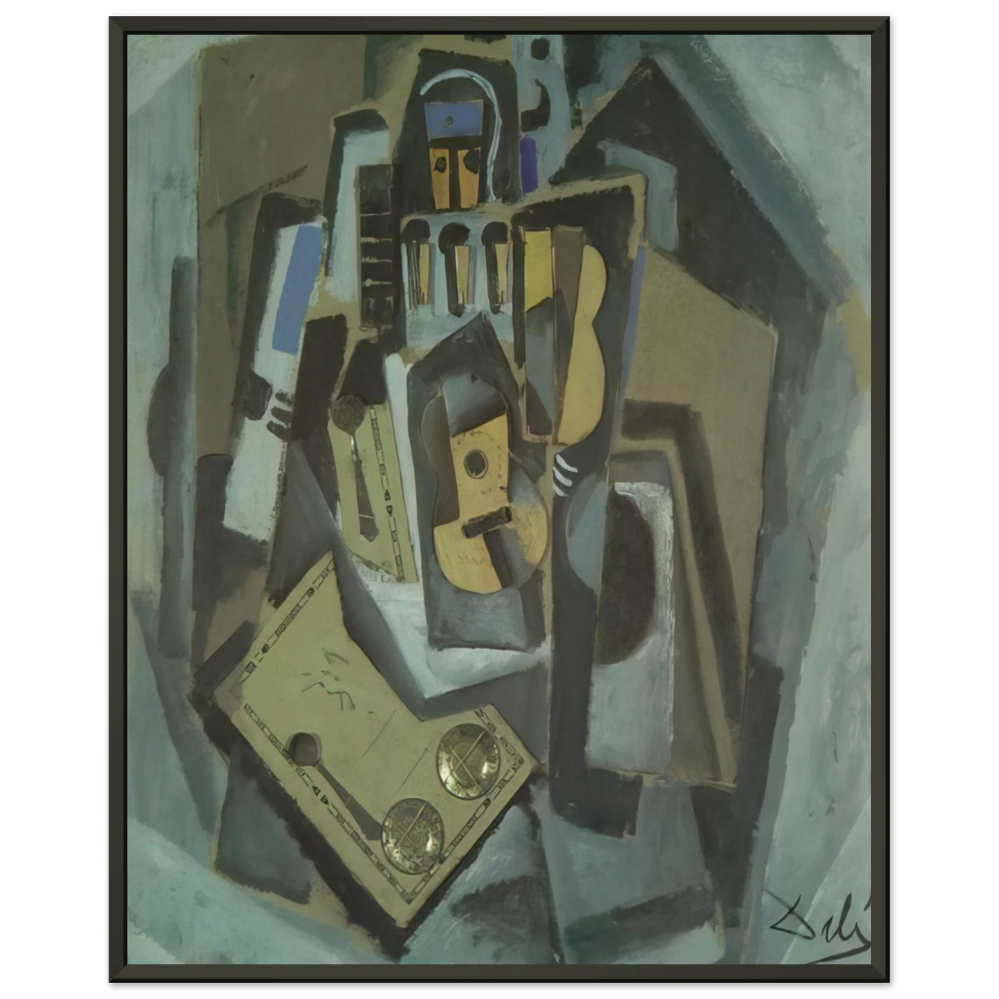 Salvador Dali PIERROT AND GUITAR Framed Art Print - Aluminum Frame - 70x100 cm / 28x40 inches