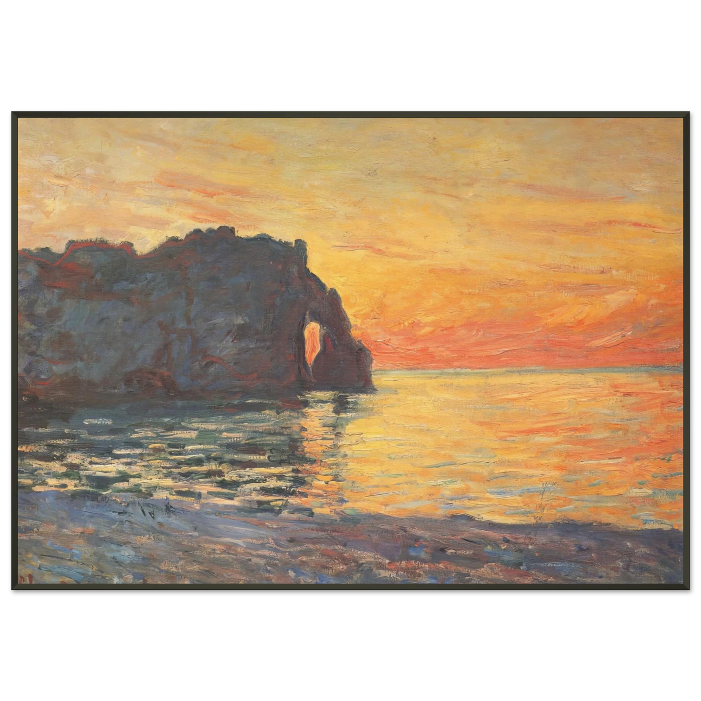 claude monet  Etretat Cliff of dAval Sunset Framed Art Print  - Aluminum Frame - 21x29.7 cm / 8x12"