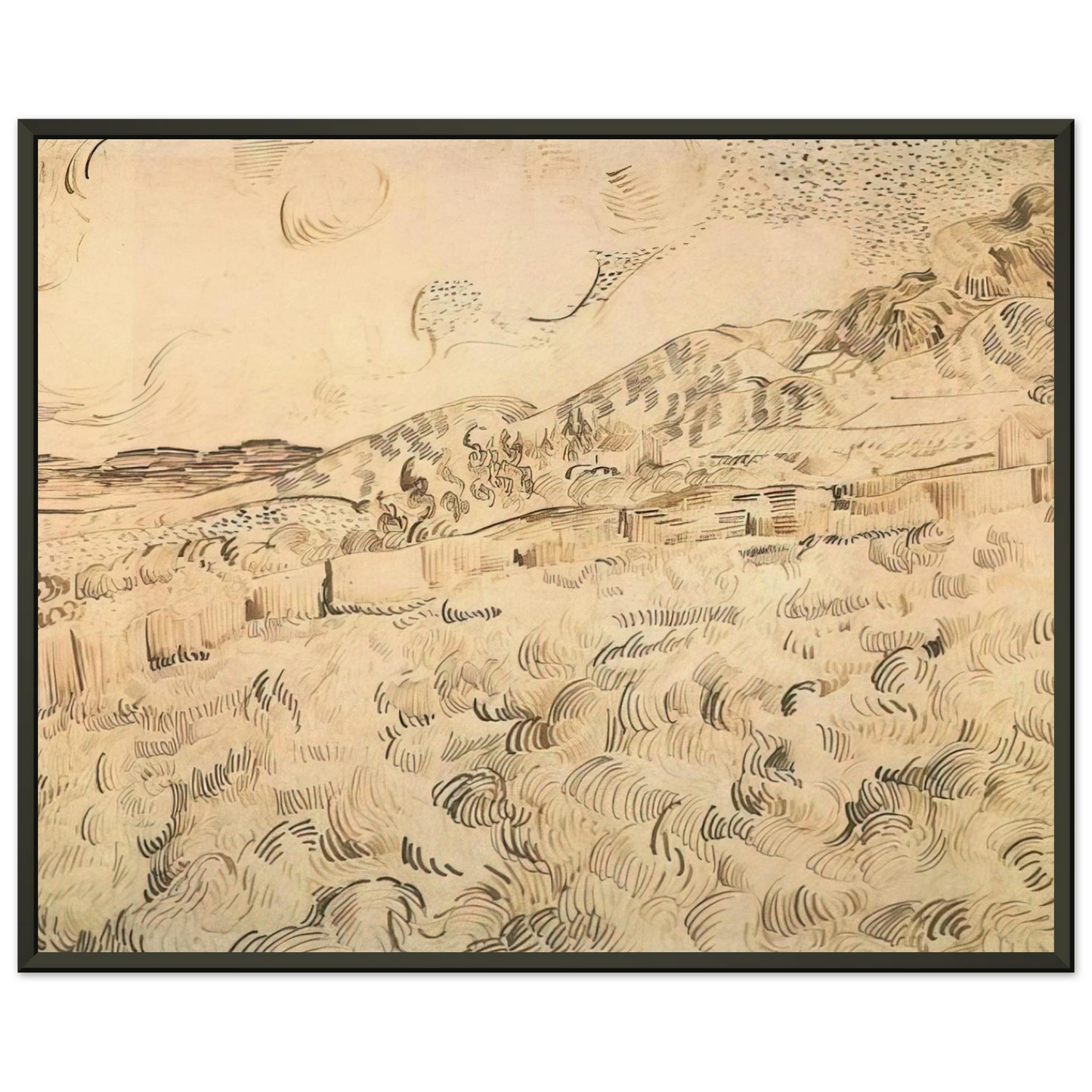 Vincent van Gogh Mountain Landscape Seen across the Walls Framed Art Print - Aluminum Frame - 40x50 cm / 16x20 inches