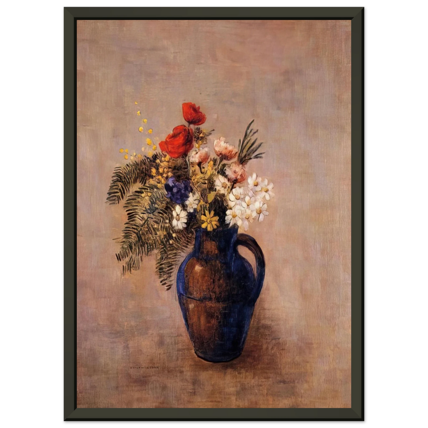 Odilon Redon  BOUQUET OF FLOWERS IN A BLUE VASE Framed Art Print  - Aluminum Frame - 40x50 cm / 16x20 inches