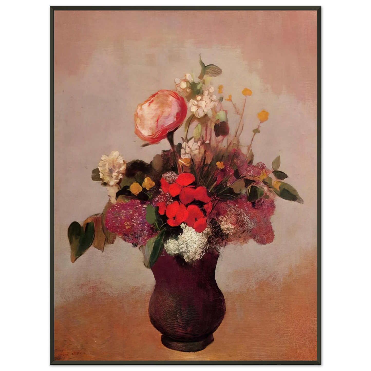 Odilon Redon  FLOWERS IN AA BROWN VASE Framed Art Print  - Aluminum Frame - 60x80 cm / 24x32 inches