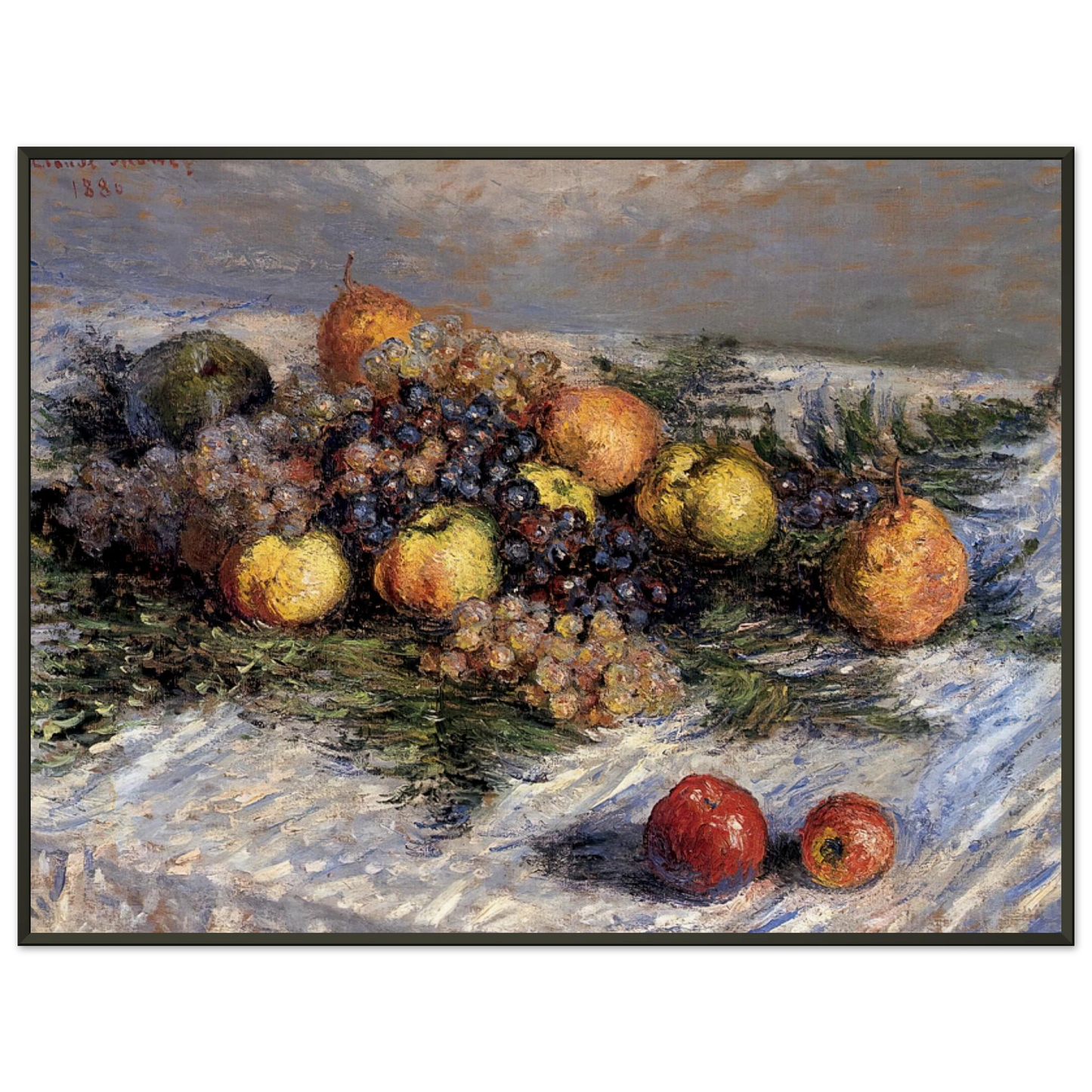 claude monet  Still Life with Pears and Grapes Framed Art Print  - Aluminum Frame - 40x50 cm / 16x20 inches