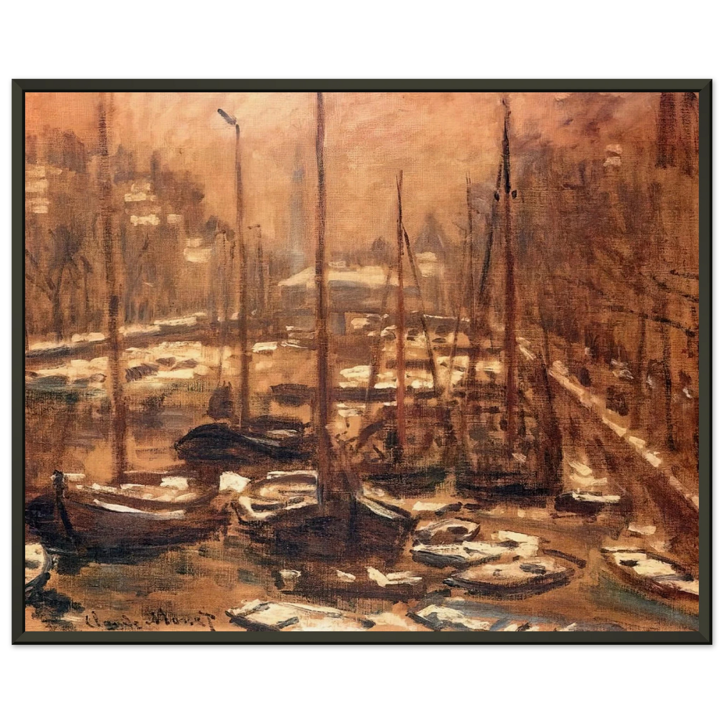 claude monet  Geldersekade of Amsterdam Invierno Framed Art Print  - Aluminum Frame - 60x80 cm / 24x32 inches