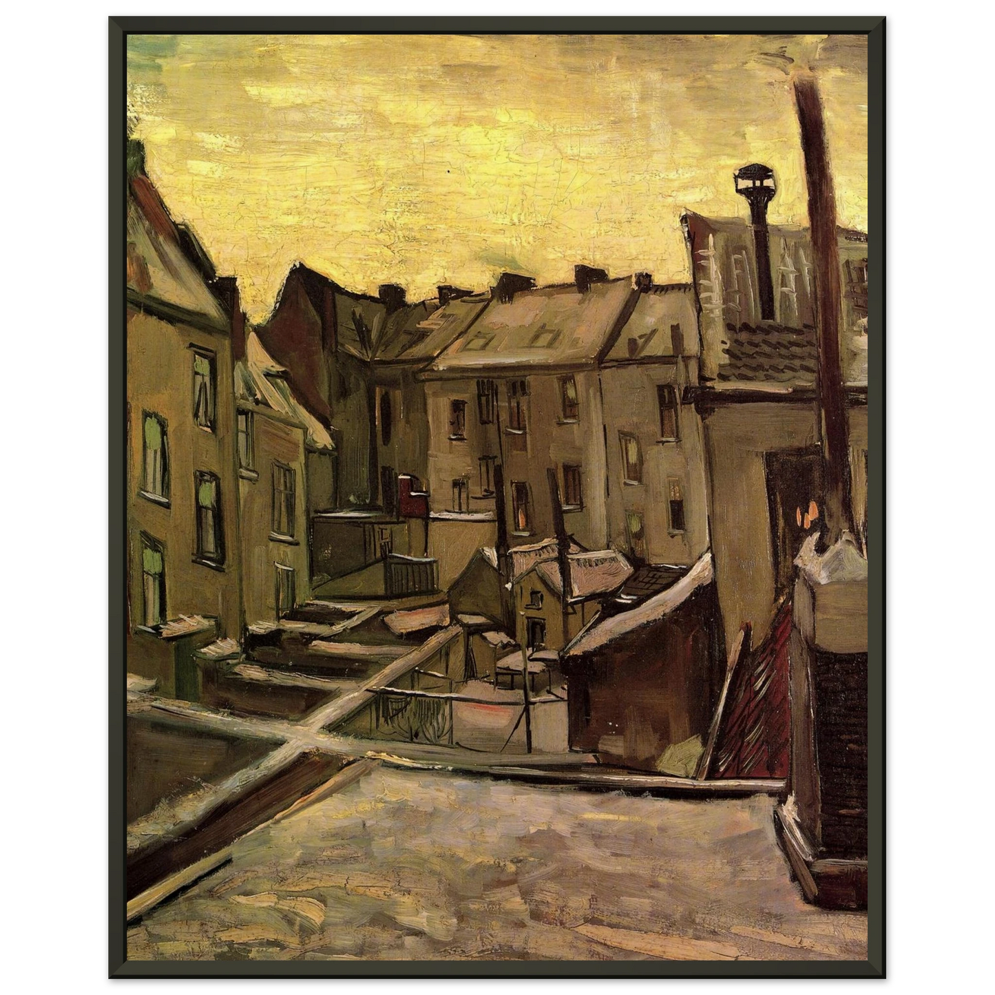 Vincent van Gogh  Backyards of Old Houses in Antwerp in the Snow Framed Art Print  - Aluminum Frame - 70x100 cm / 28x40 inches