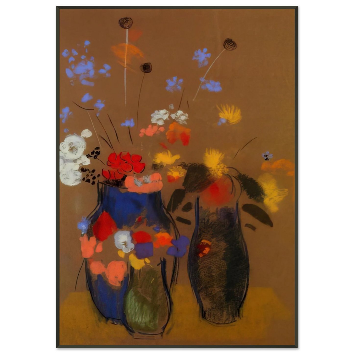 Odilon Redon  THREE VASES OF FLOWERS Framed Art Print  - Aluminum Frame - 21x29.7 cm / 8x12"