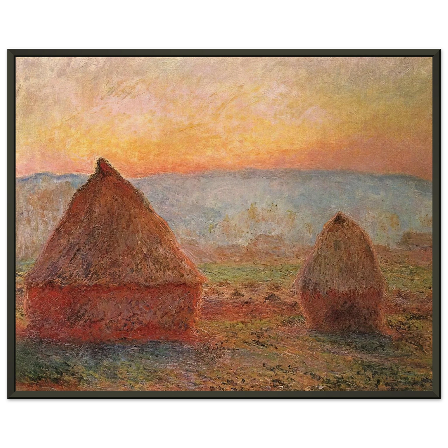claude monet  Grainstacks at Giverny Sunset Framed Art Print  - Aluminum Frame - 70x100 cm / 28x40 inches