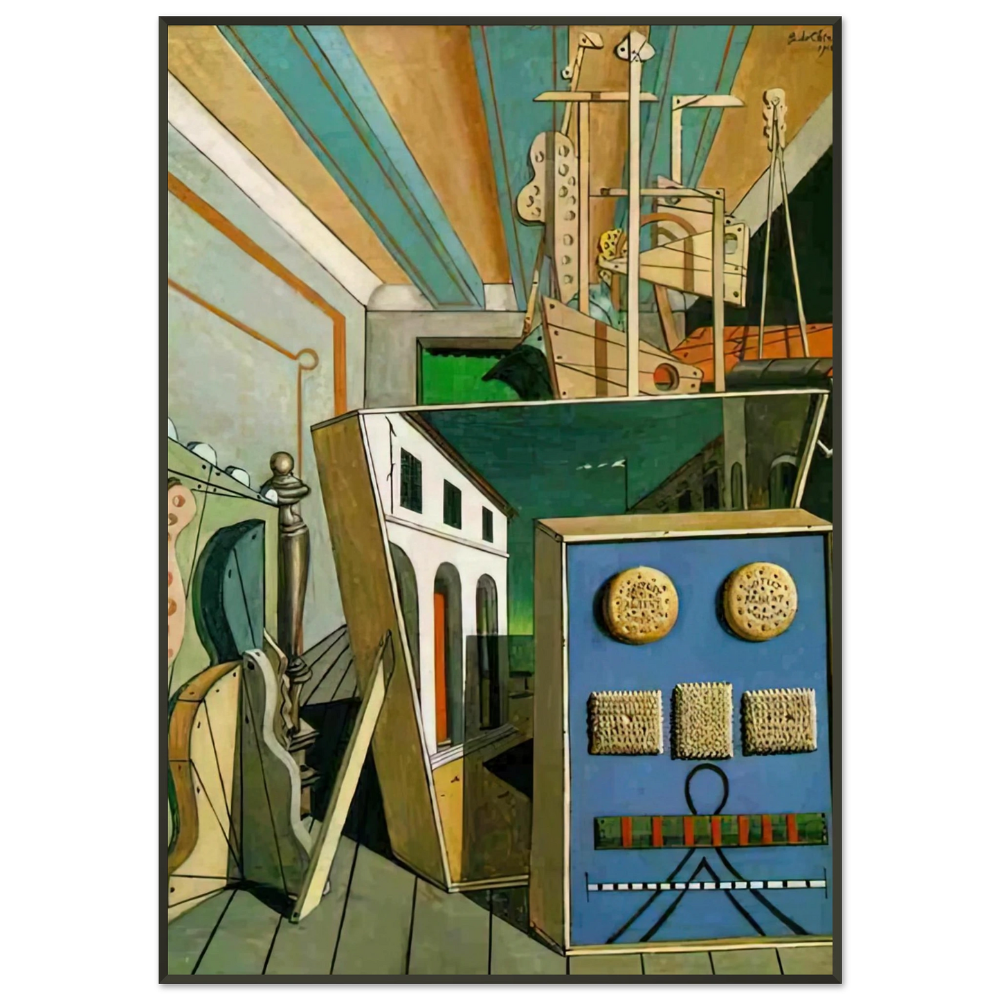Giorgio de Chirico METAPHYSICAL INTERIOR WITH BISCUITS 1916 Framed Art Print - Aluminum Frame - 21x29.7 cm / 8x12"