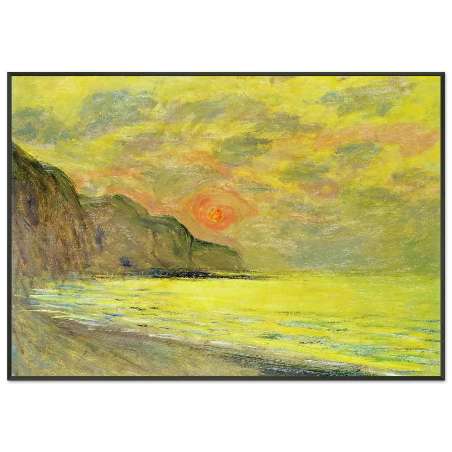 claude monet  Sunset Foggy Weather Pourville Framed Art Print  - Aluminum Frame - 21x29.7 cm / 8x12"