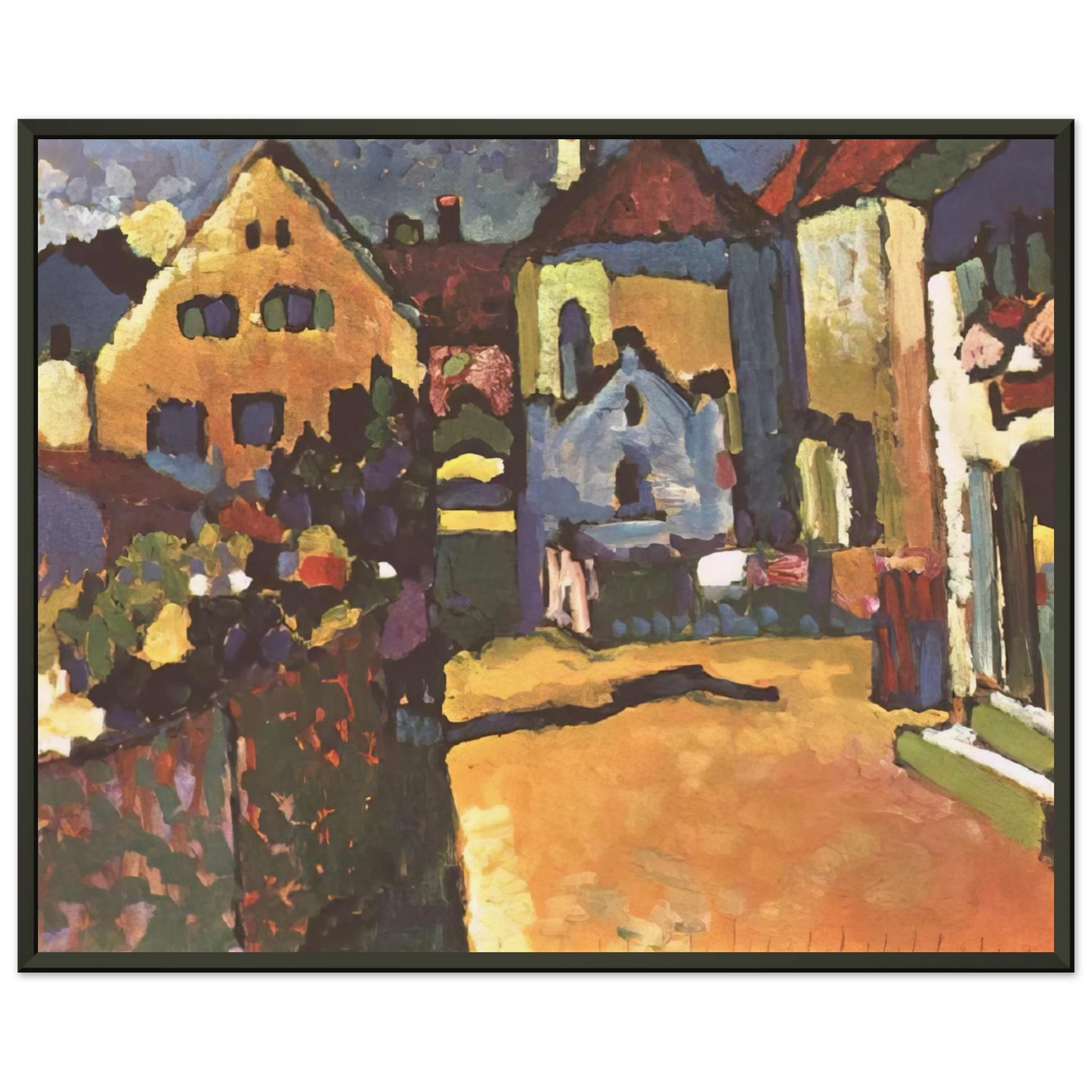Wassily Kandinsky  GRUNGASSE IN MURNAU 1909 Framed Art Print  - Aluminum Frame - 70x100 cm / 28x40 inches