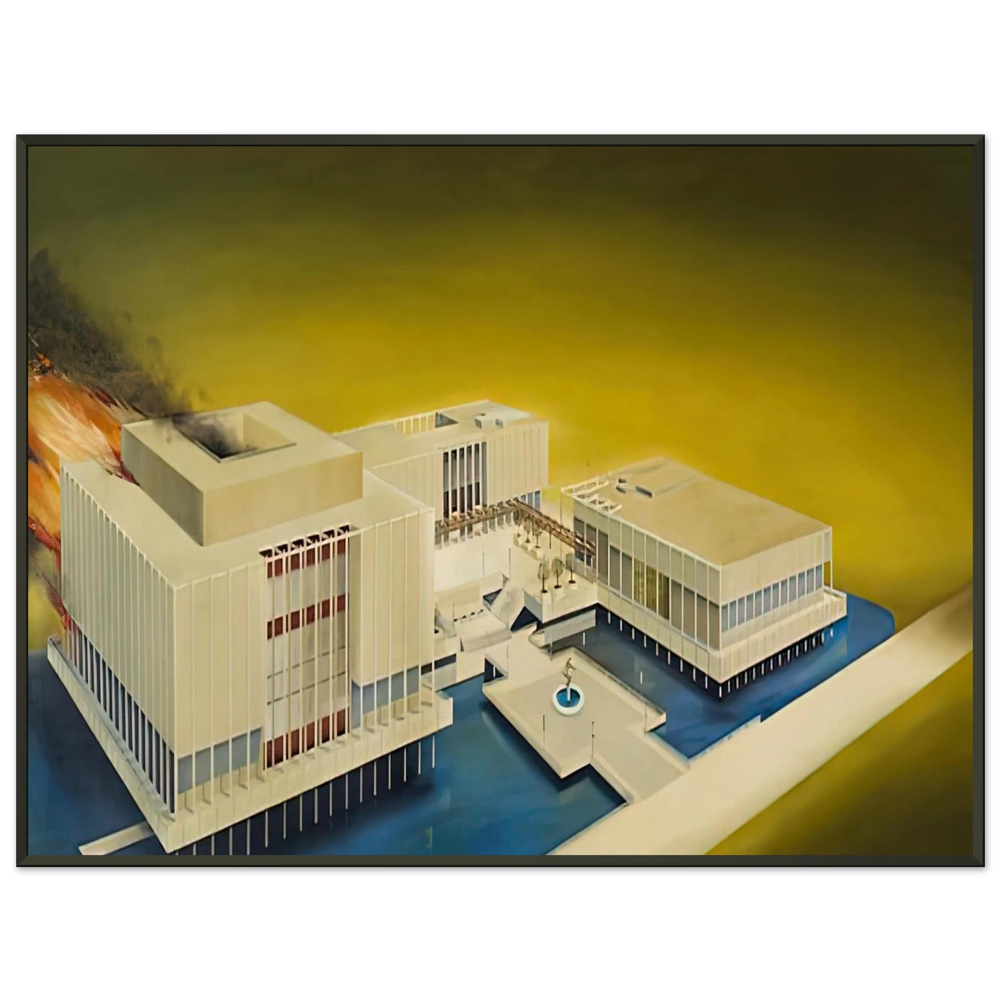 Edward Ruscha THE LOS ANGELES COUNTY MUSEUM ON FIRE 1968 Framed Art Print - Aluminum Frame - 70x100 cm / 28x40 inches