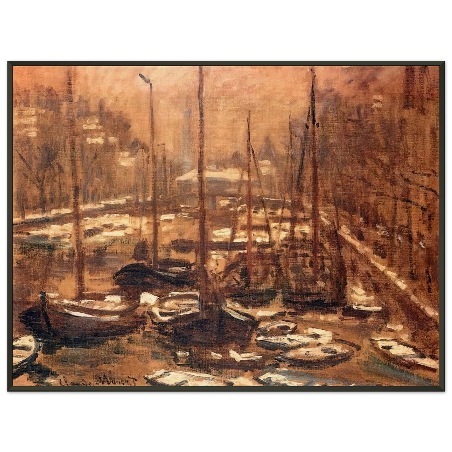 claude monet  Geldersekade of Amsterdam Invierno Framed Art Print  - Aluminum Frame - 70x100 cm / 28x40 inches