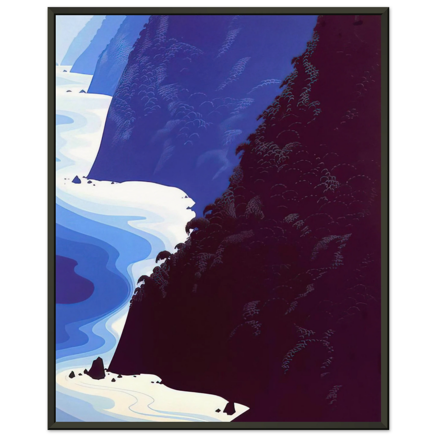 Eyvind Earle  Blue Big Sur Framed Art Print  - Aluminum Frame - 40x50 cm / 16x20 inches