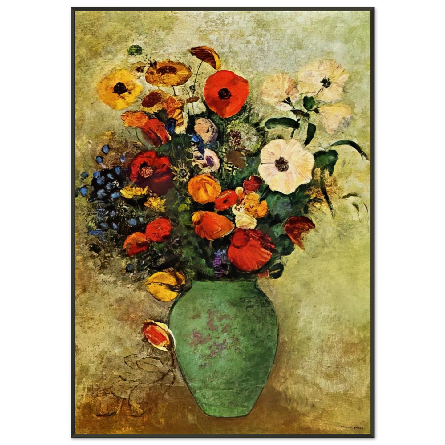 Odilon Redon  BOUQUET OF FLOWERS IN A GREEN VASE Framed Art Print  - Aluminum Frame - 21x29.7 cm / 8x12"