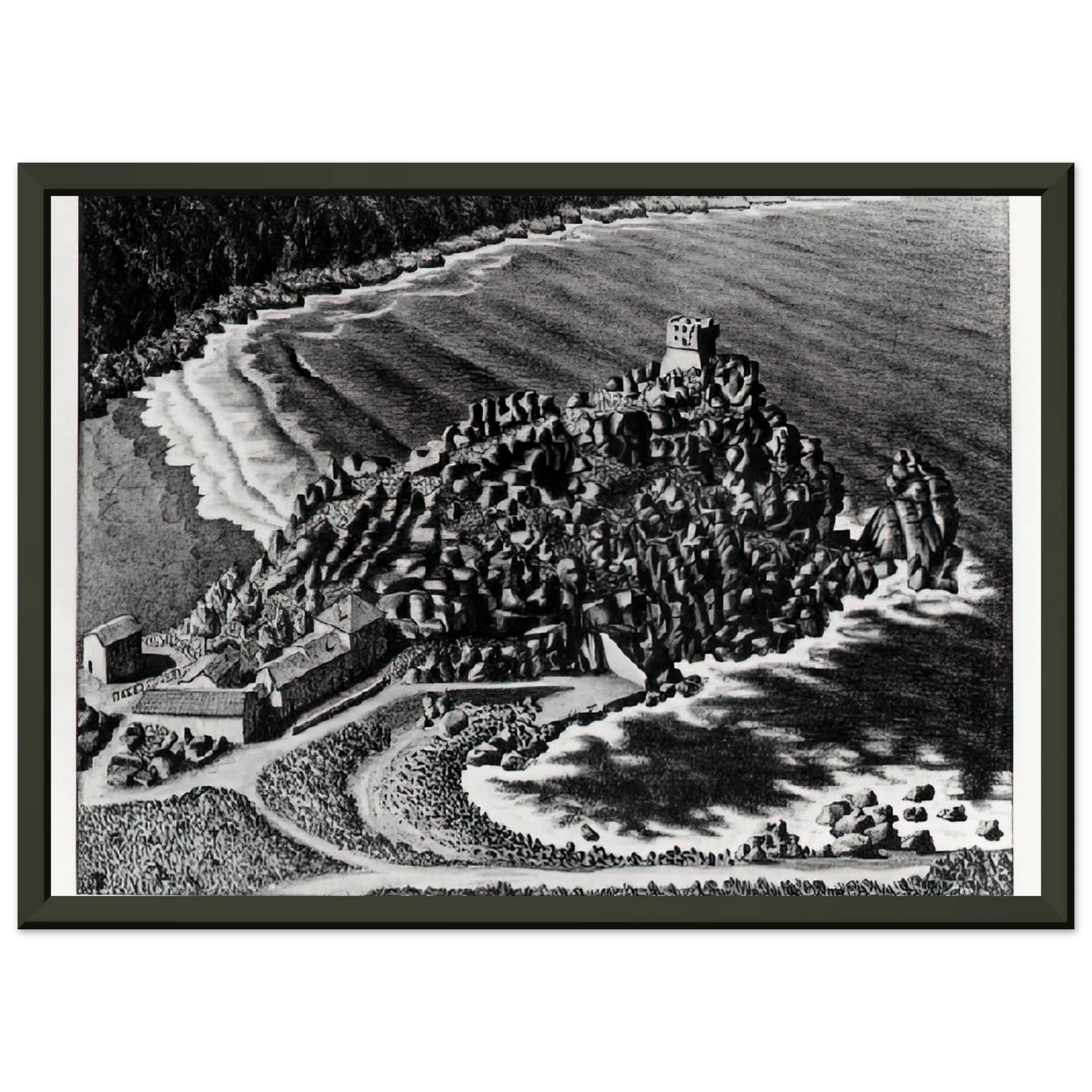 MC Escher  GULF OF PORTO CORSICA DECEMBER 1933 1933 Framed Art Print  - Aluminum Frame - 70x100 cm / 28x40 inches