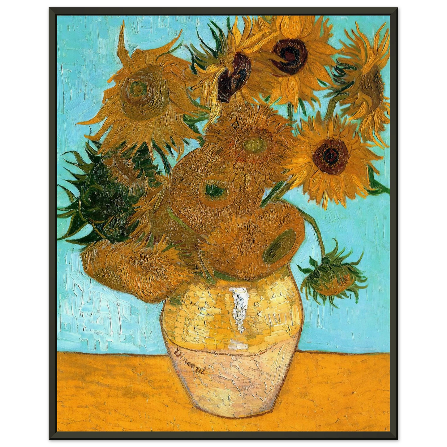 Vincent van Gogh  Still Life  Vase with Twelve Sunflowers Framed Art Print  - Aluminum Frame - 60x80 cm / 24x32 inches