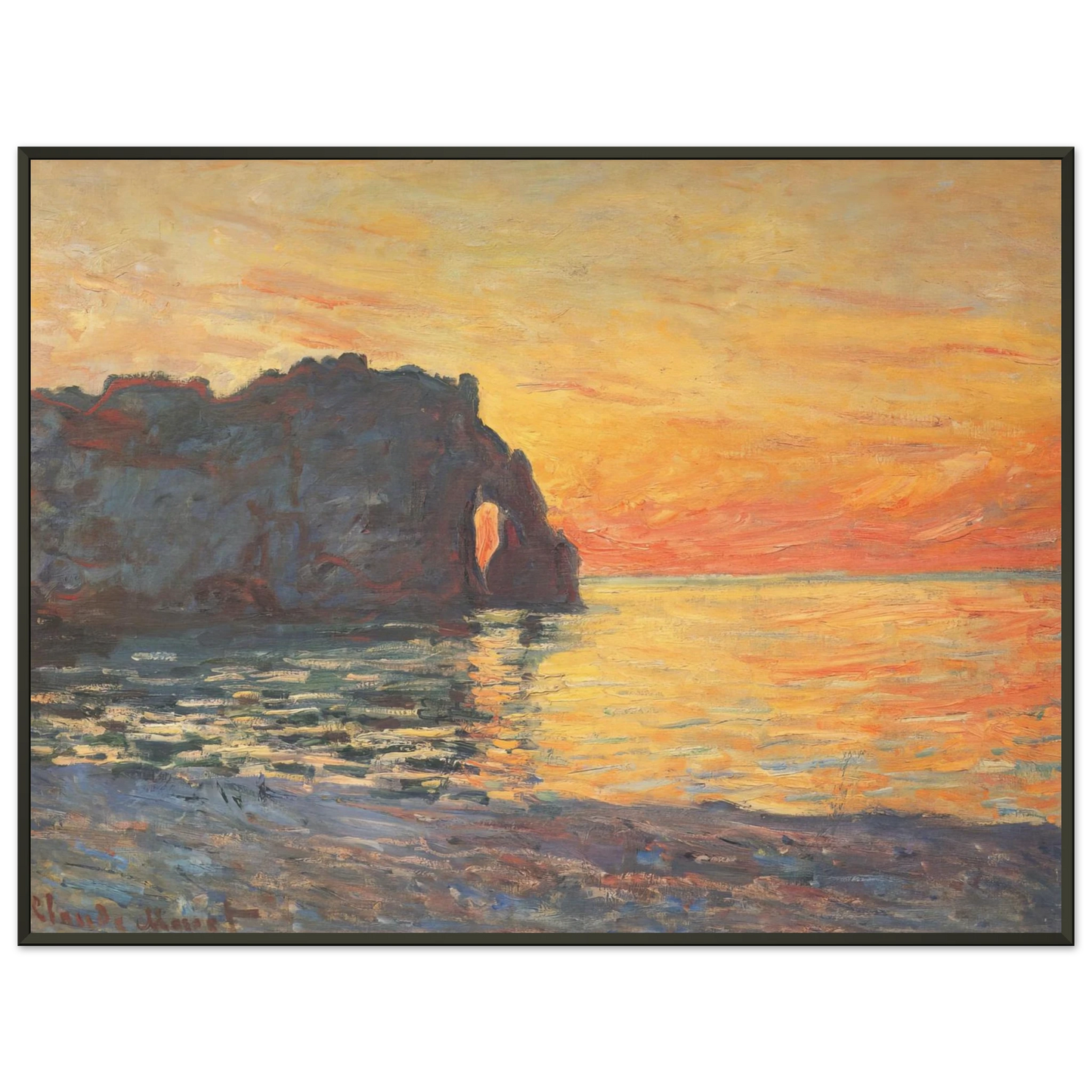 claude monet  Etretat Cliff of dAval Sunset Framed Art Print  - Aluminum Frame - 40x50 cm / 16x20 inches