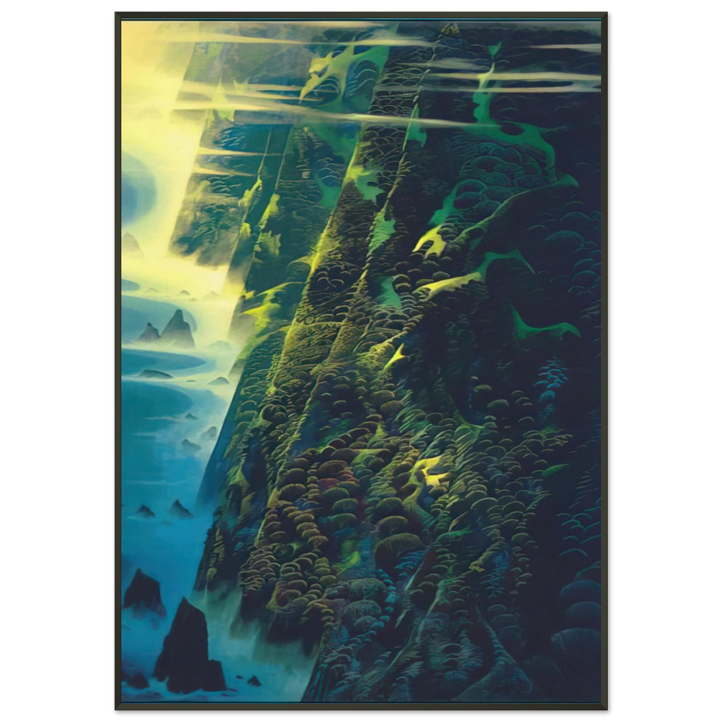 Eyvind Earle Jeweled Cliffs Framed Art Print - Aluminum Frame - 21x29.7 cm / 8x12"