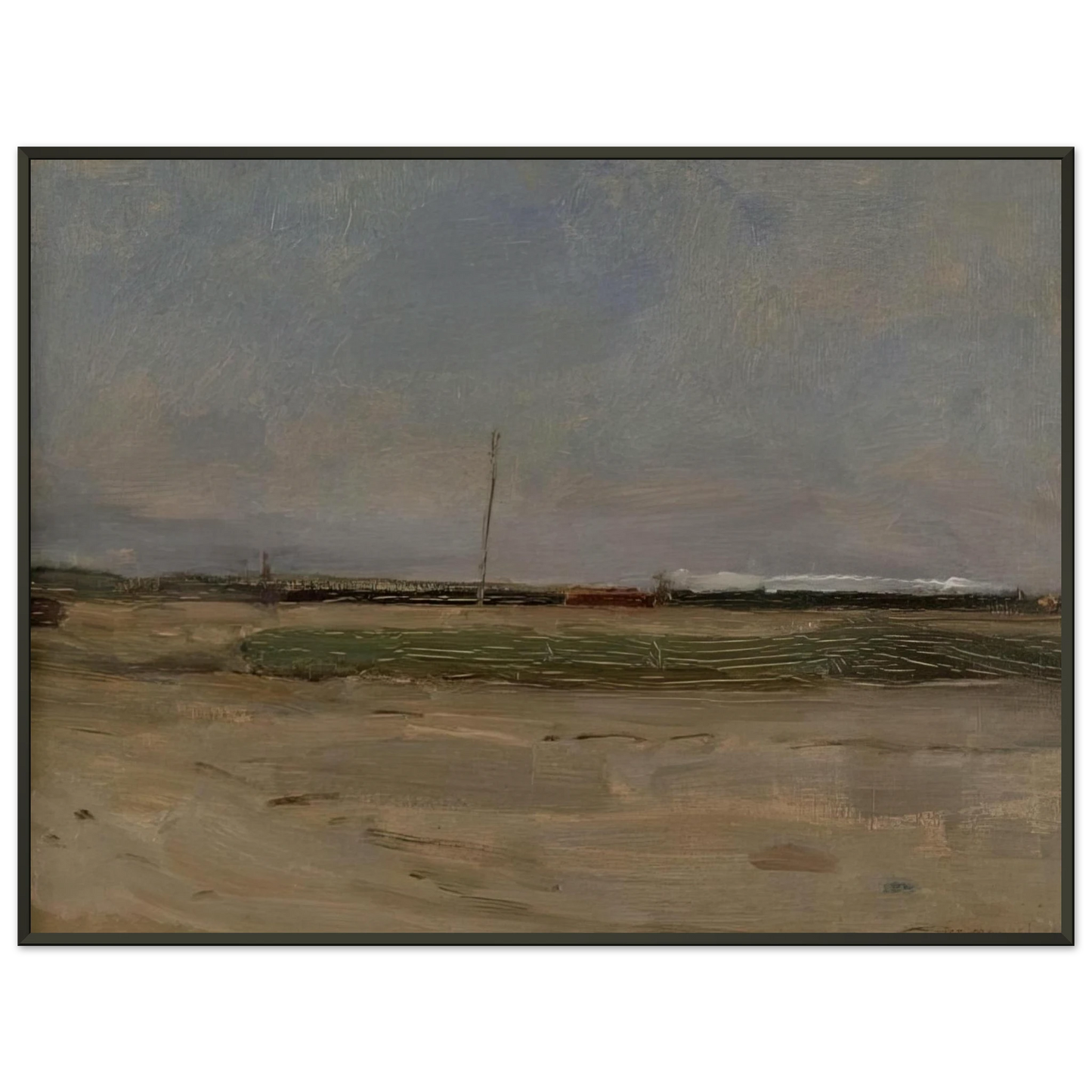 Piet Mondrian Polder Landscape with a Train and a Small Windmill on the Horizon Framed Art Print - Aluminum Frame - 60x80 cm / 24x32 inches